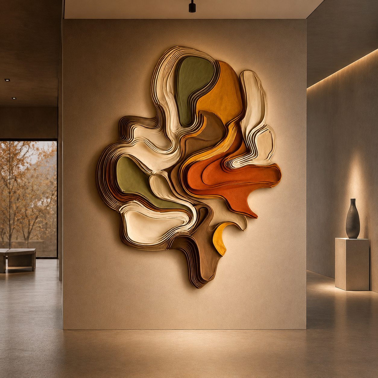 Large Abstract Wood Wall Art, 3D Wooden Wall Sculpture, Modern Organic Wall Decor, Minimalist Artwork, Textured Neutral Living Room Decor