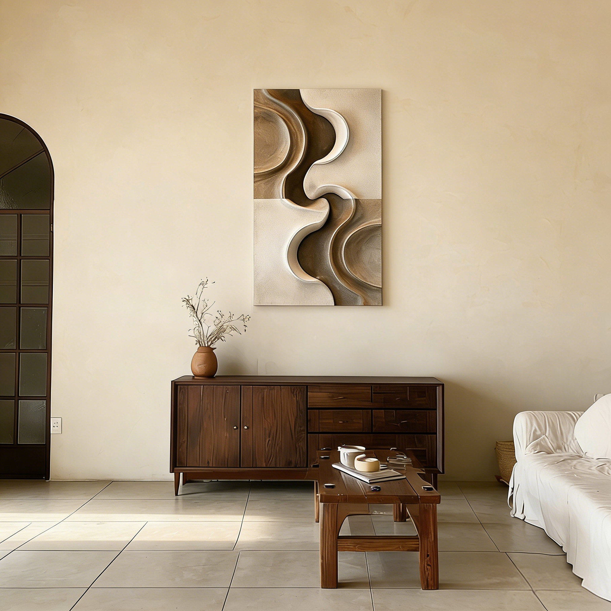 Abstract Wood Wall Art, Modern Organic Sculpture, Neutral Beige Wall Decor, Japandi Wooden Wall Hanging