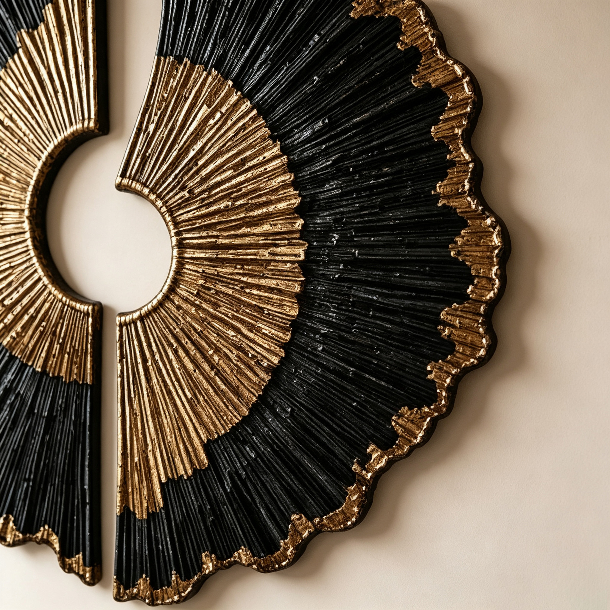 Black Gold Wood Wall Art, 3D Sunburst Wall Sculpture, Abstract Organic Modern Wood Decor, Luxury Textured Statement Wall Art