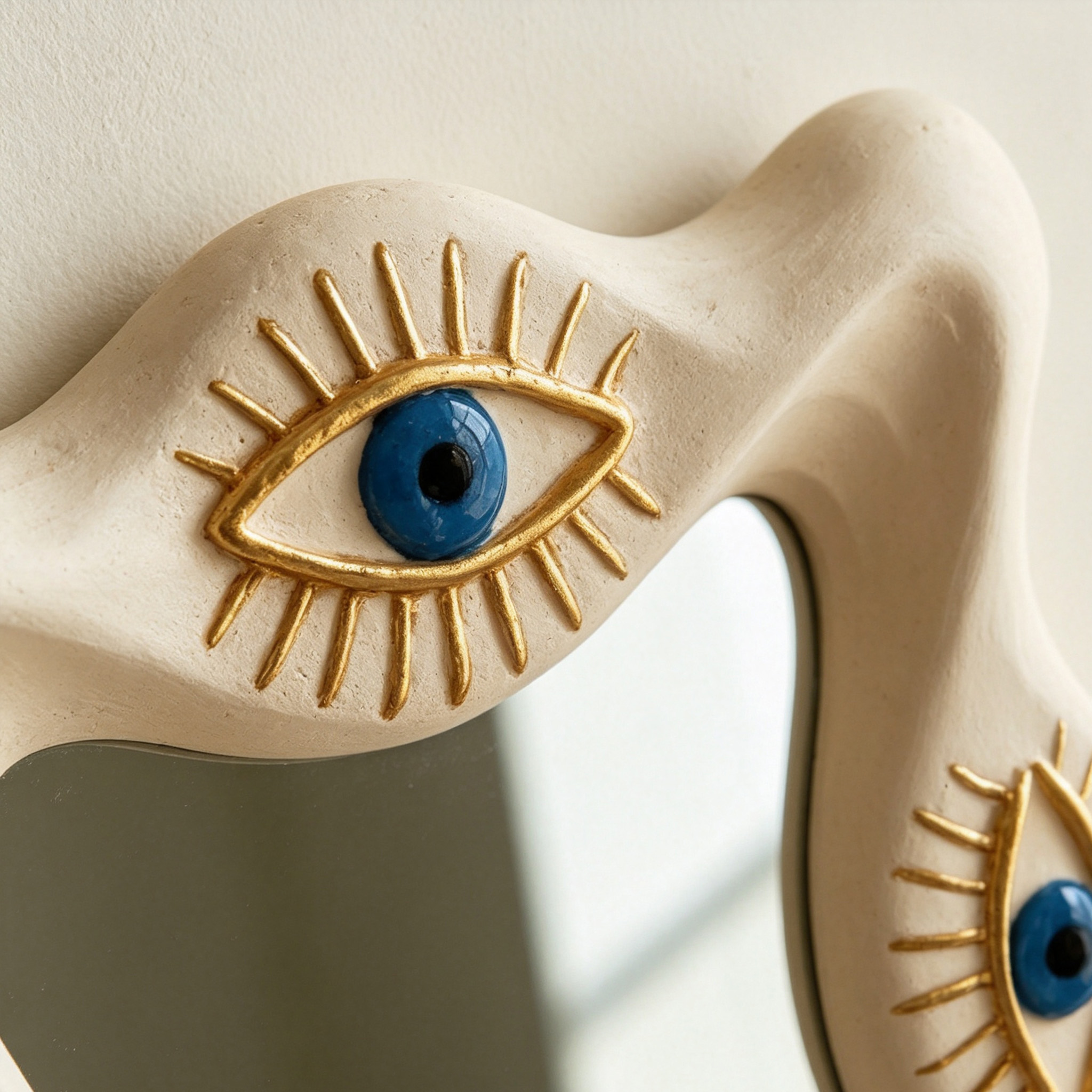 Evil Eye Wall Mirror, Wavy Wood Mirror, Sculptural Organic Mirror, All Seeing Eye Decor, Unique Statement Wall Art, Mystical Home Decor