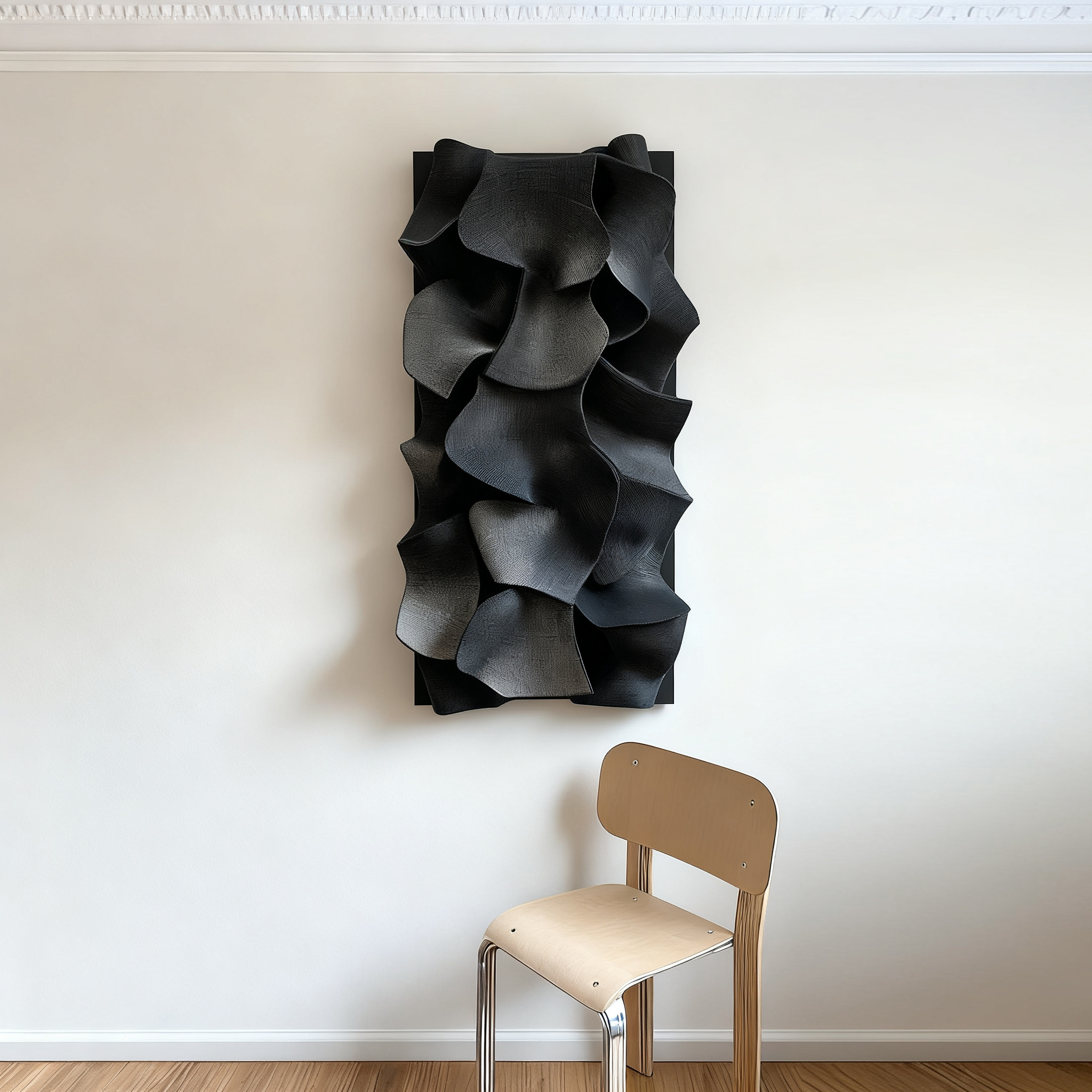 Black Leather 3D Wall Art Sculpture – Modern Textured Abstract Wall Decor for Living Room & Bedroom