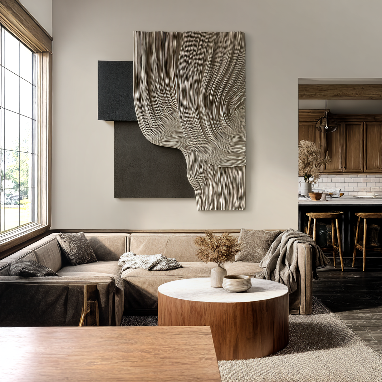 Large Fiber Wall Art, Minimalist Textile Sculpture, Neutral Modern Wall Hanging, Handmade 3D Fiber Art for Living Room