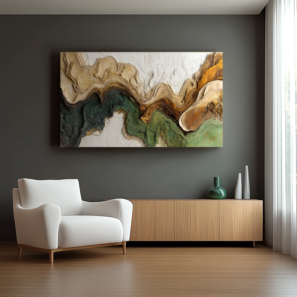 3D Abstract Wood Geode Wall Art: Earth Tones, Textured Canvas
