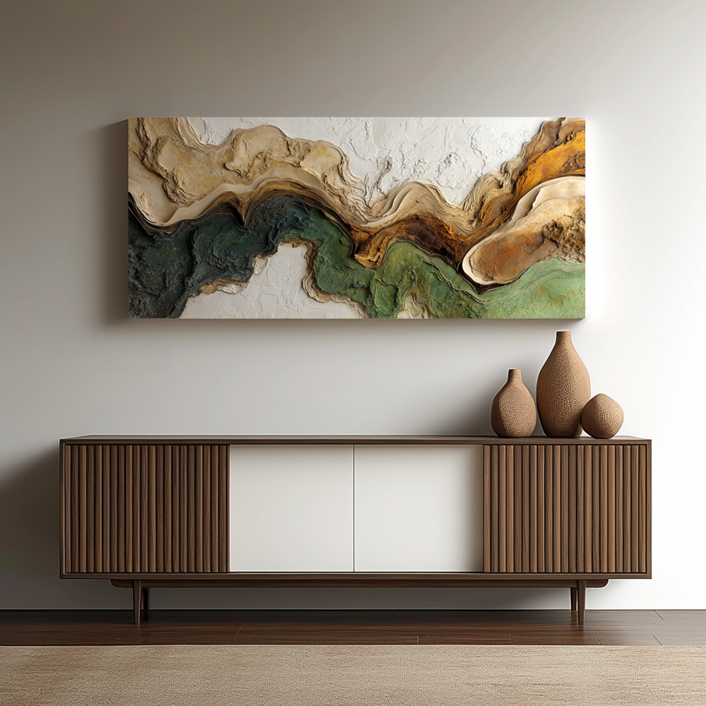 3D Abstract Wood Geode Wall Art: Earth Tones, Textured Canvas