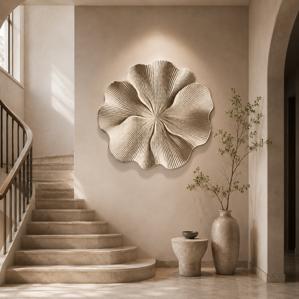 Large 3D Wood Wall Art, Organic Flower Wood Sculpture, Modern Textured Wall Decor, Japandi Minimalist Handmade Artwork