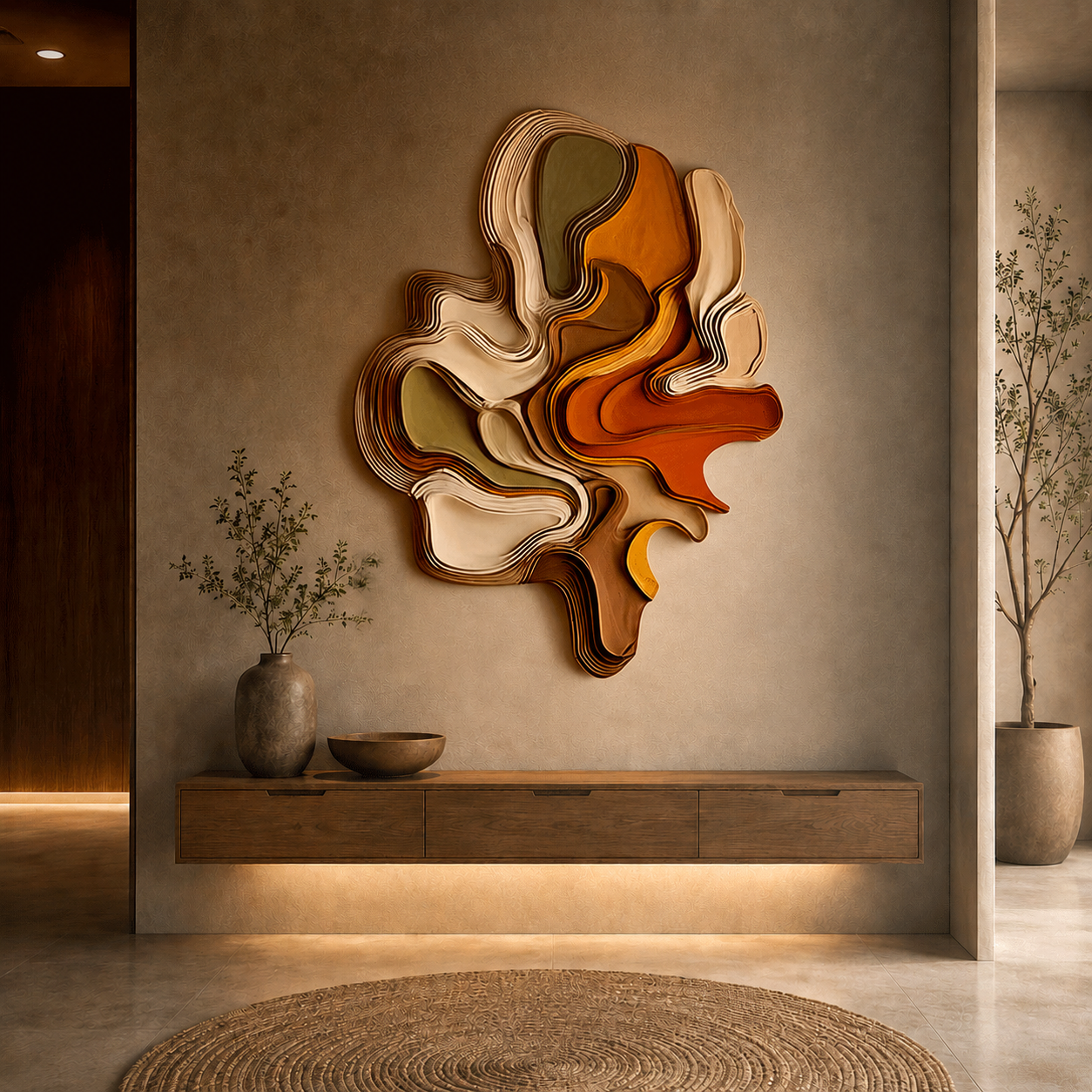 Large Abstract Wood Wall Art, 3D Wooden Wall Sculpture, Modern Organic Wall Decor, Minimalist Artwork, Textured Neutral Living Room Decor