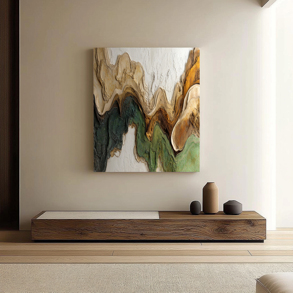 3D Abstract Wood Geode Wall Art: Earth Tones, Textured Canvas