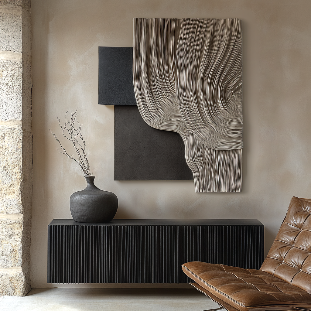 Large Fiber Wall Art, Minimalist Textile Sculpture, Neutral Modern Wall Hanging, Handmade 3D Fiber Art for Living Room