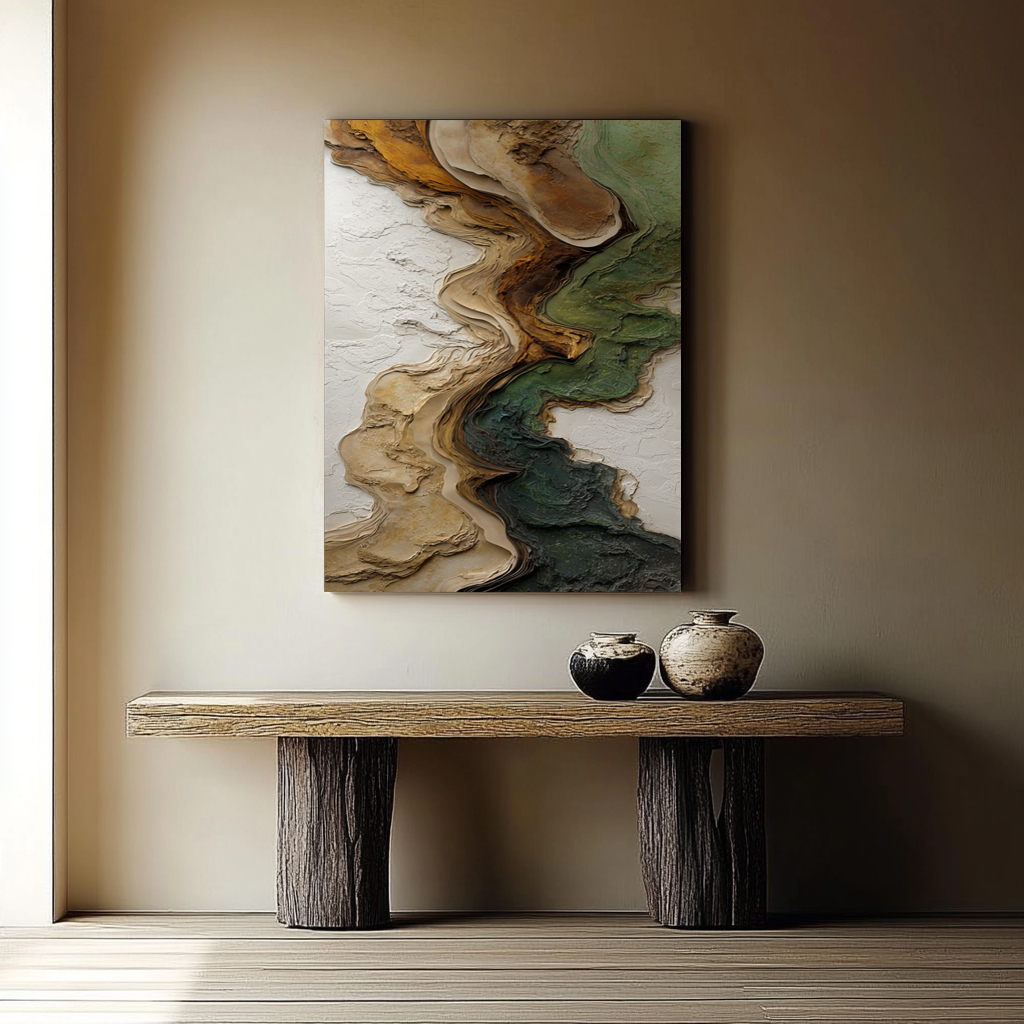 3D Abstract Wood Geode Wall Art: Earth Tones, Textured Canvas