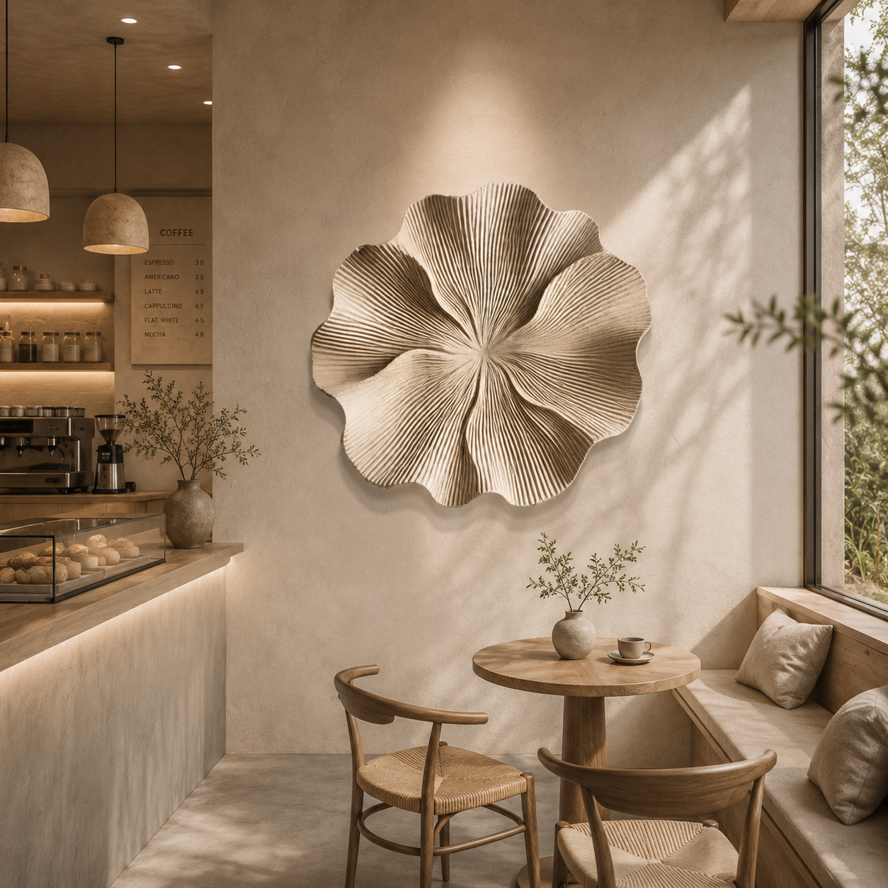 Large 3D Wood Wall Art, Organic Flower Wood Sculpture, Modern Textured Wall Decor, Japandi Minimalist Handmade Artwork