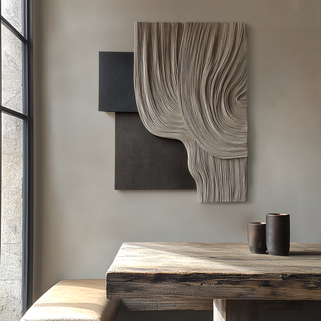 Large Fiber Wall Art, Minimalist Textile Sculpture, Neutral Modern Wall Hanging, Handmade 3D Fiber Art for Living Room