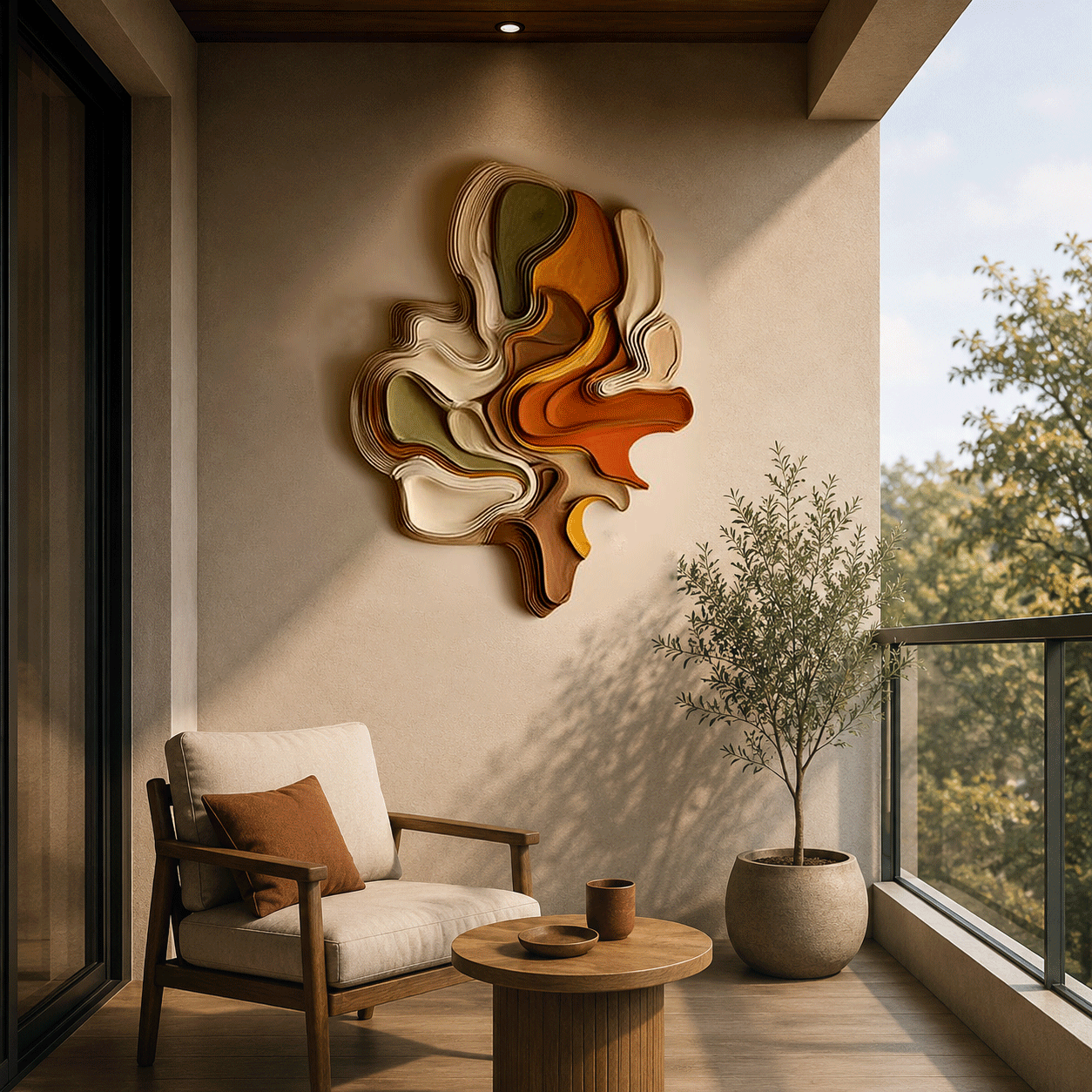 Large Abstract Wood Wall Art, 3D Wooden Wall Sculpture, Modern Organic Wall Decor, Minimalist Artwork, Textured Neutral Living Room Decor