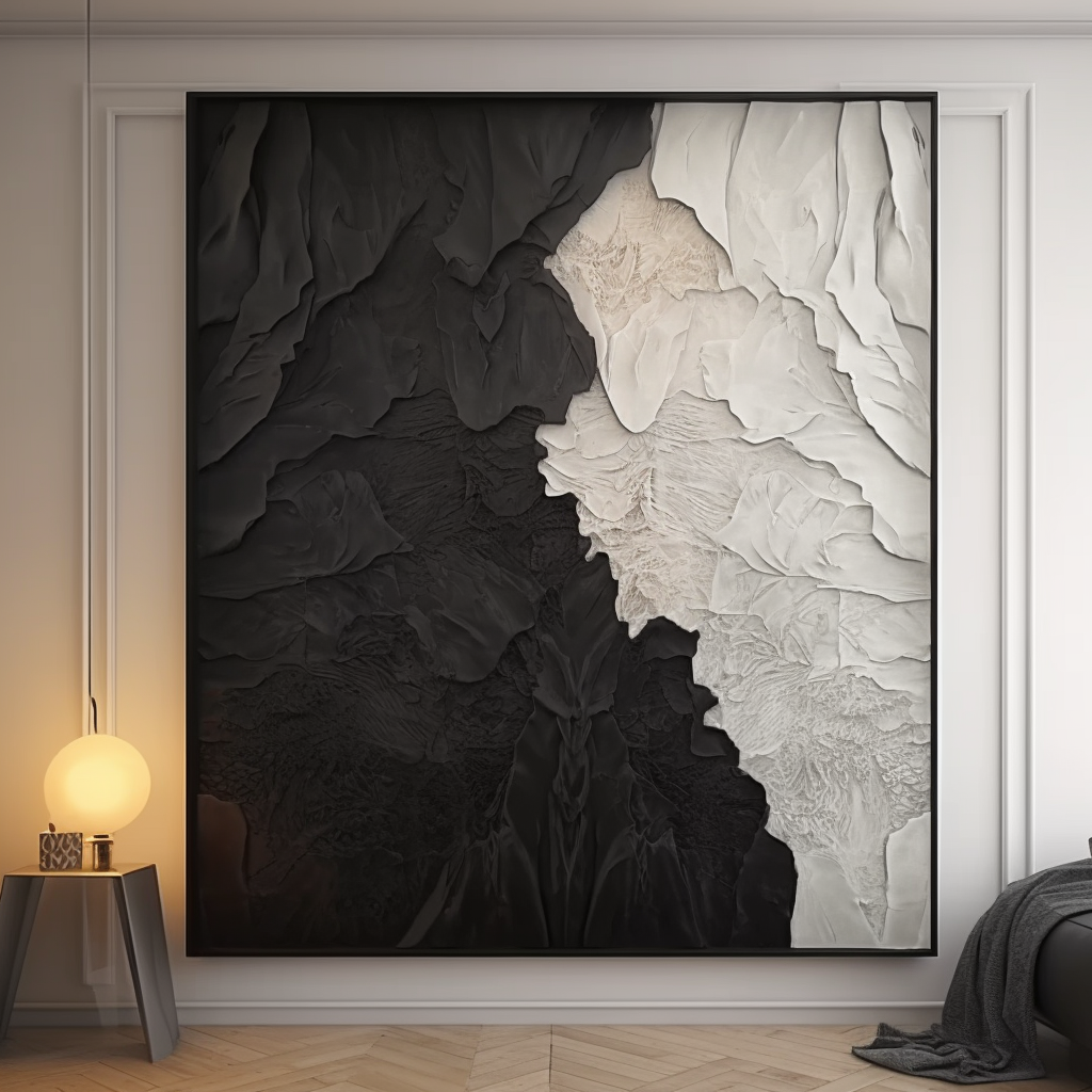 Black & White Sea wave textured board- canvas&leather