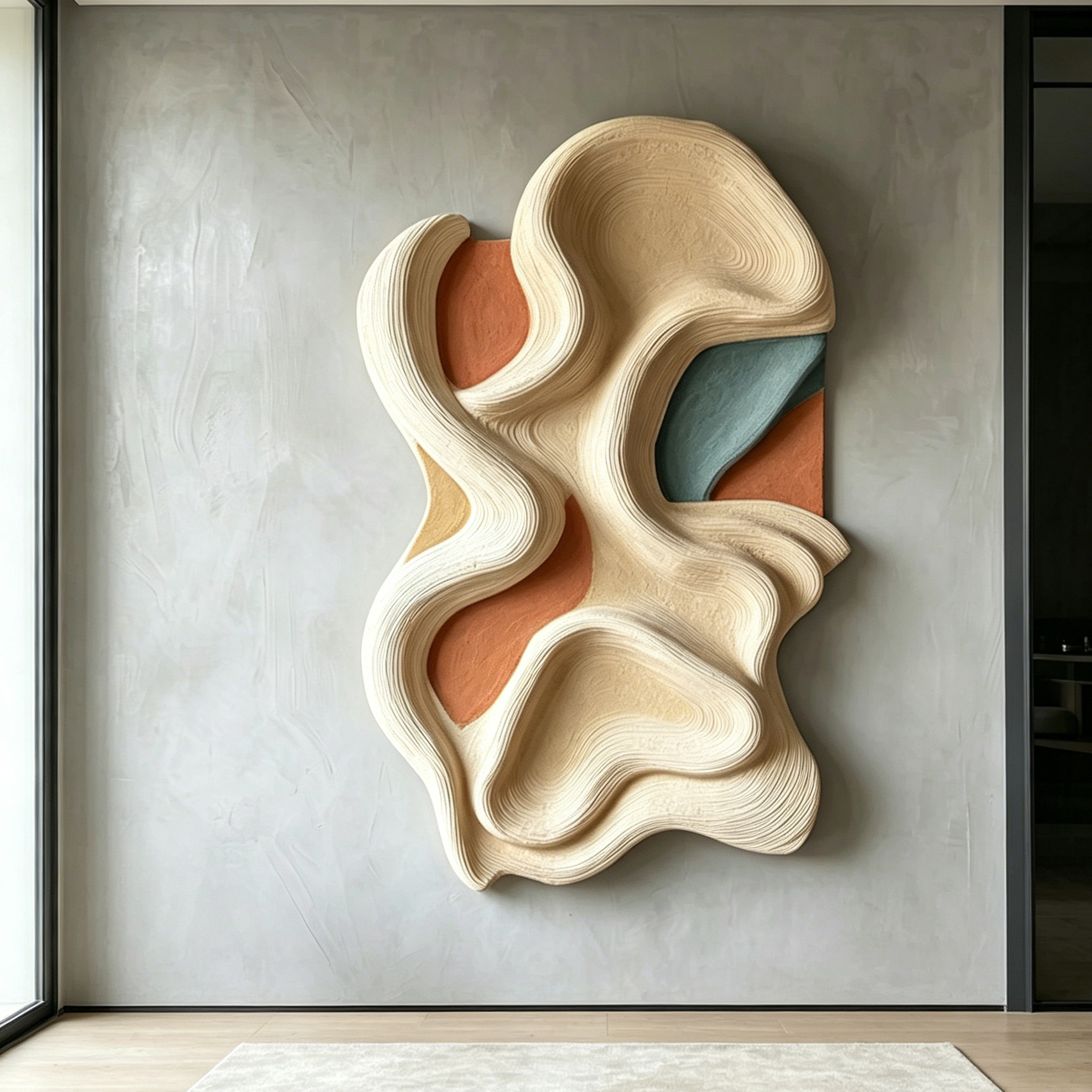 Large Abstract Wood Wall Art, Organic Modern Wall Sculpture, 3D Carved Wood Panel, Japandi Decor, Statement Wall Hanging