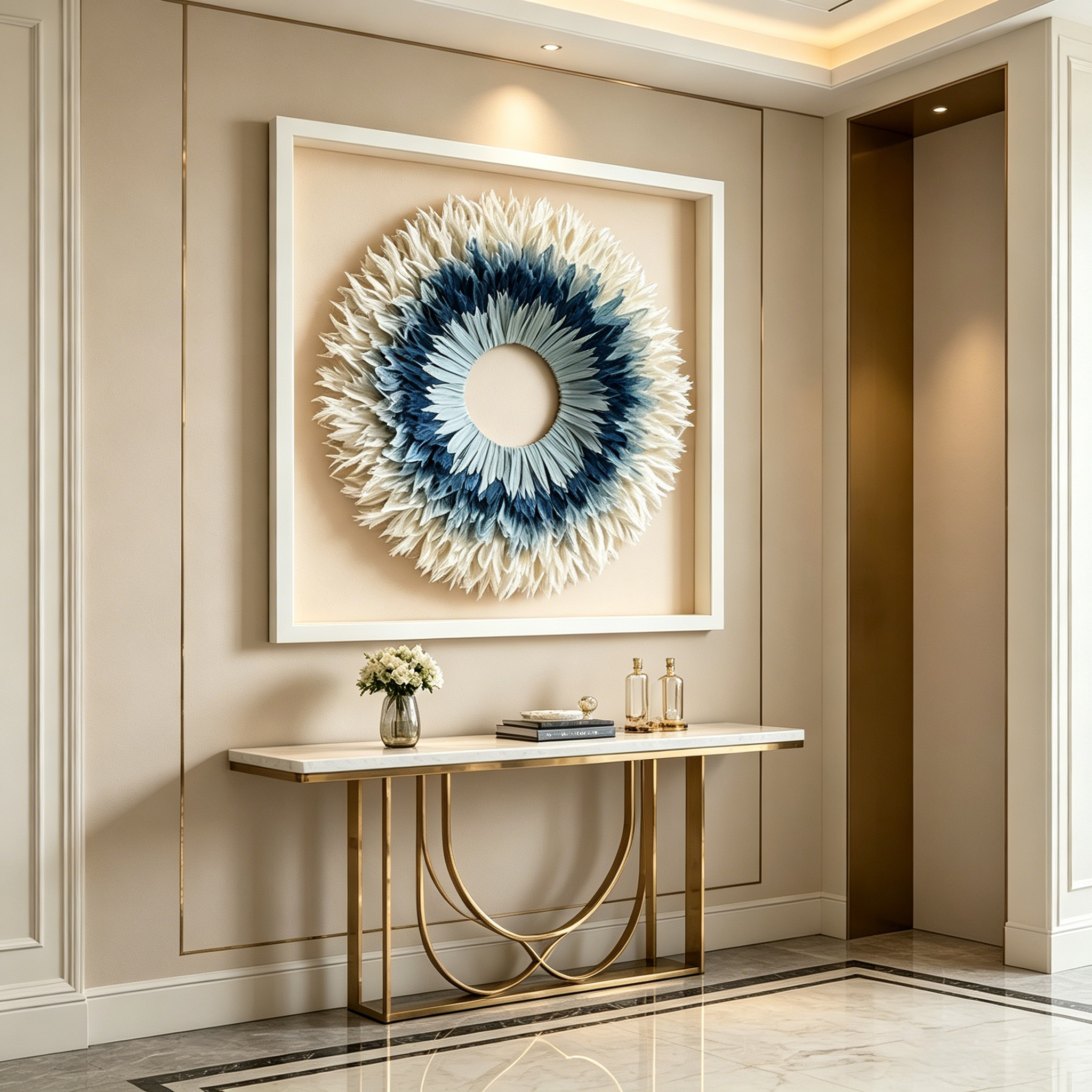 Coastal Paper Wall Art, Blue Ombre Paper Sculpture, Modern Sunburst Wall Decor, Handmade Circular Artwork, Organic Modern Home Decor