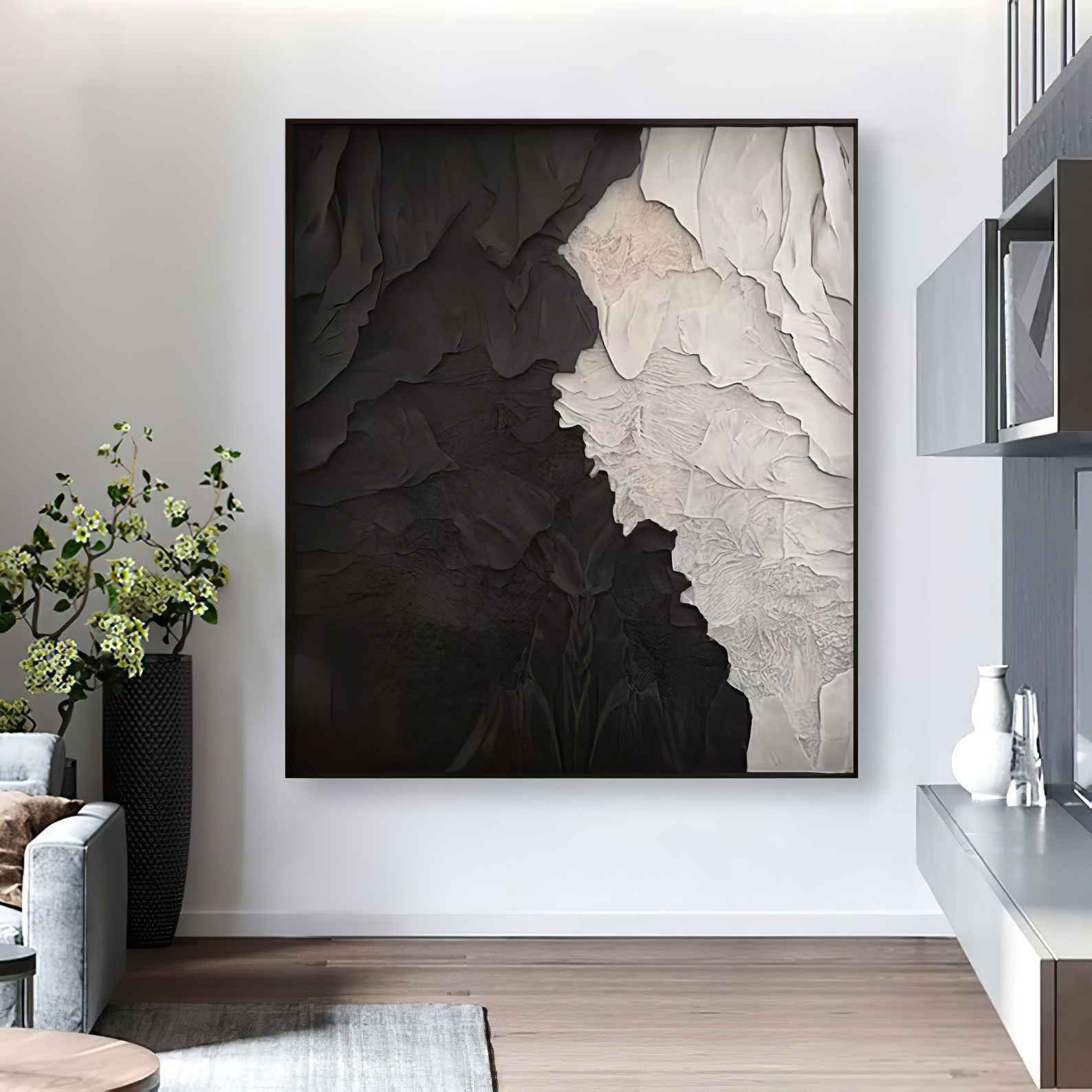 Black & White Sea wave textured board- canvas&leather
