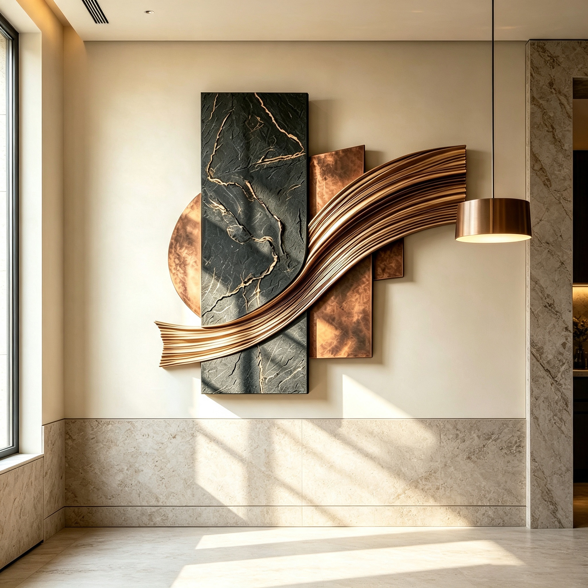 3D Wood Wall Art, Abstract Geometric Wall Sculpture, Gold Wave Wood Decor, Organic Modern Luxury Statement Wall Art