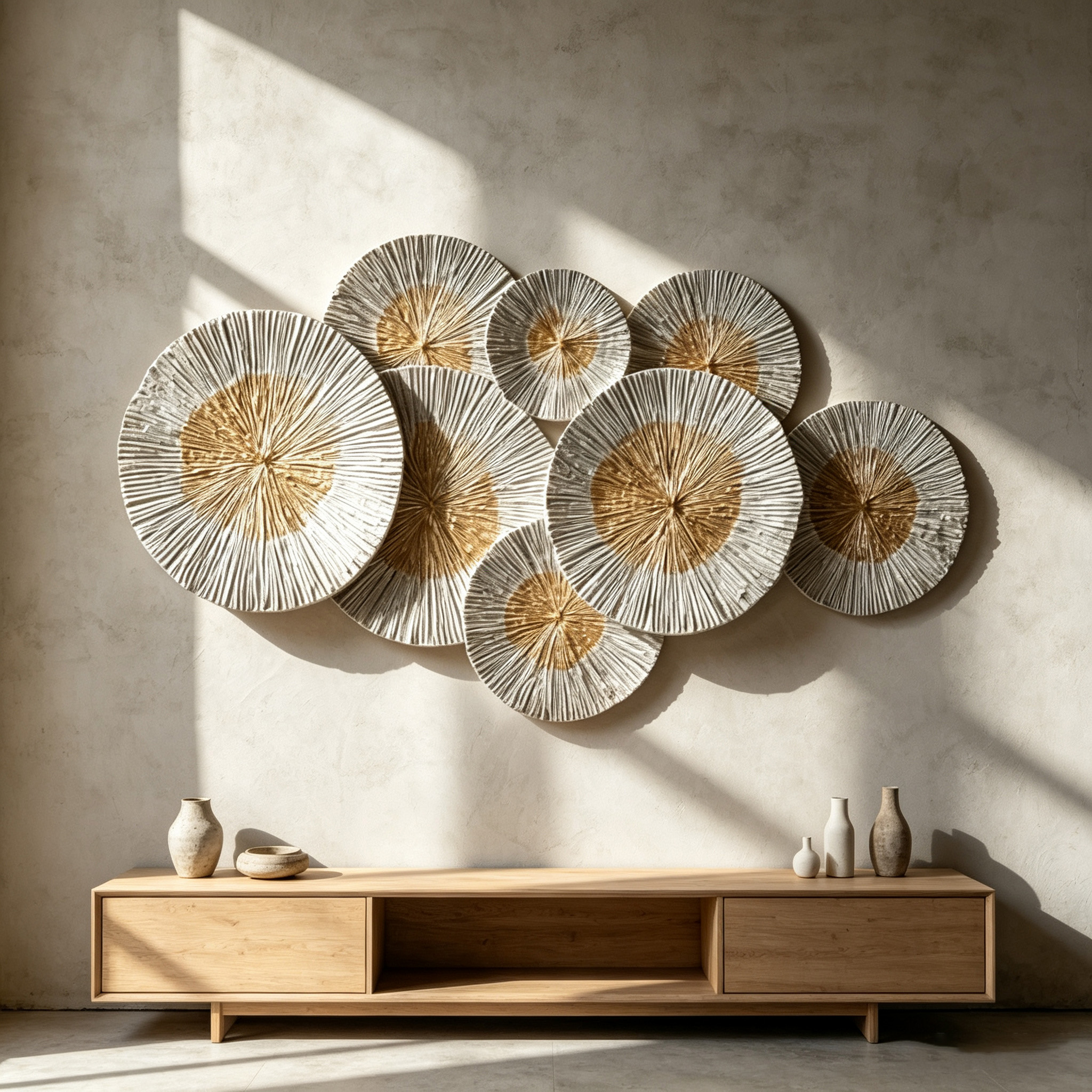 Large Modern Wood Wall Art, Hand Carved Abstract Wall Sculpture, Natural Wooden Circle Decor, Japandi Living Room Wall Hanging