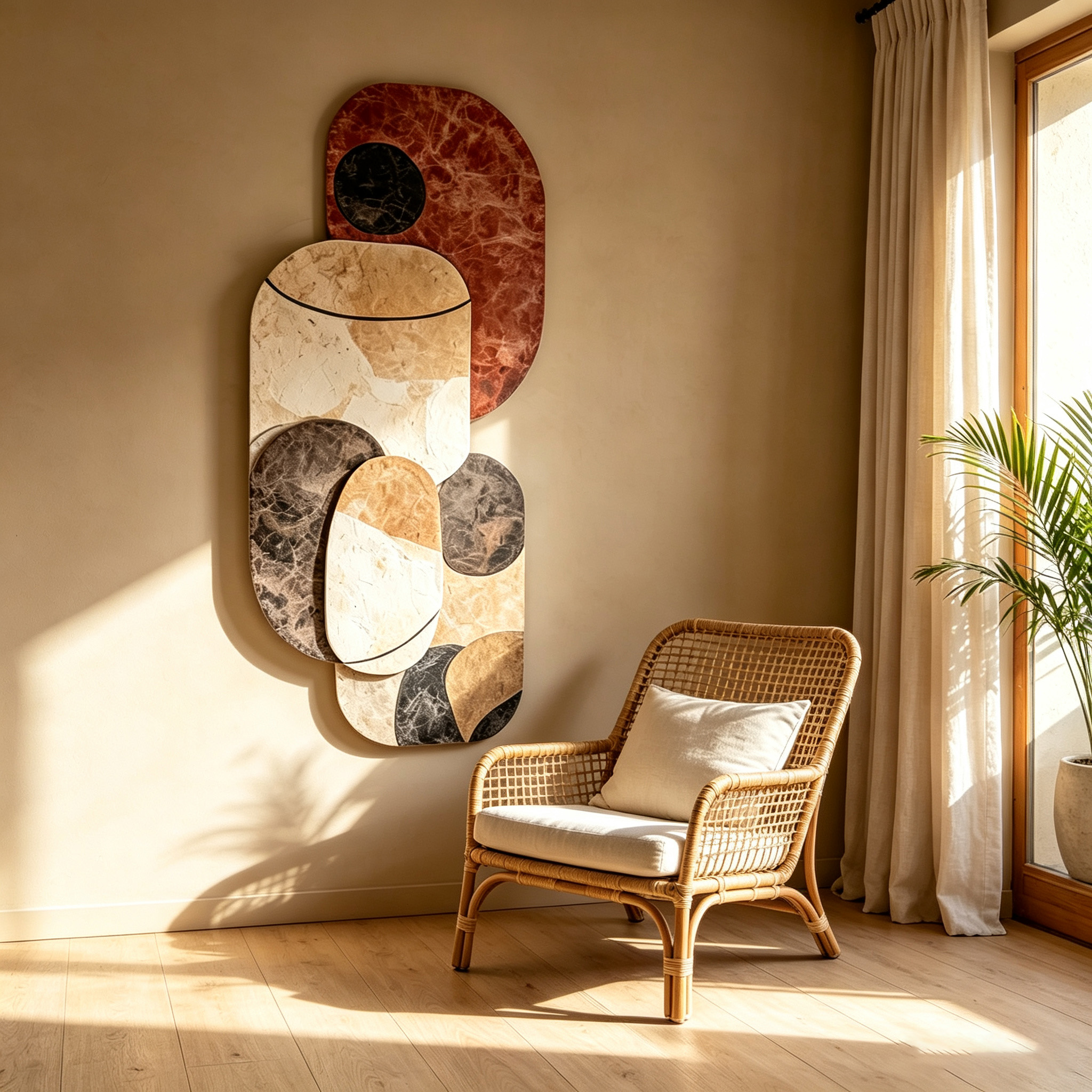 Large Abstract Wood Wall Art, Mid Century Modern Wooden Wall Sculpture, Bauhaus Geometric Wall Decor, 3D Japandi Wall Hanging