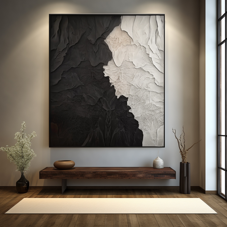 Black & White Sea wave textured board- canvas&leather