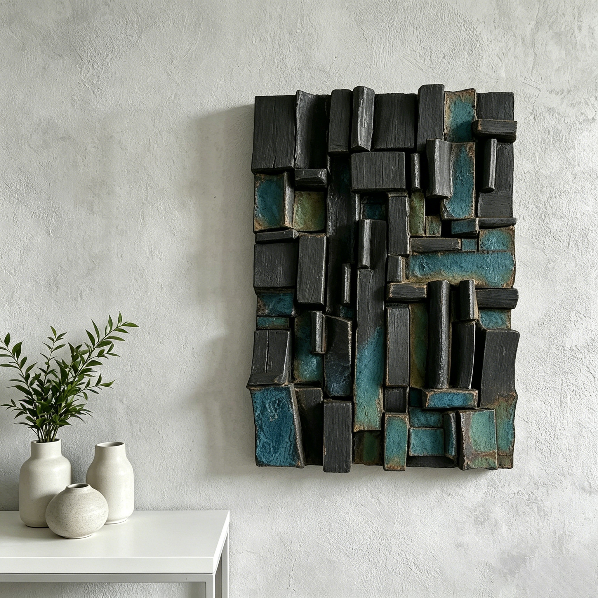 Abstract Ceramic Wall Sculpture, Geometric Wall Art, Brutalist Textured Wall Decor, Modern Handmade Ceramic Art