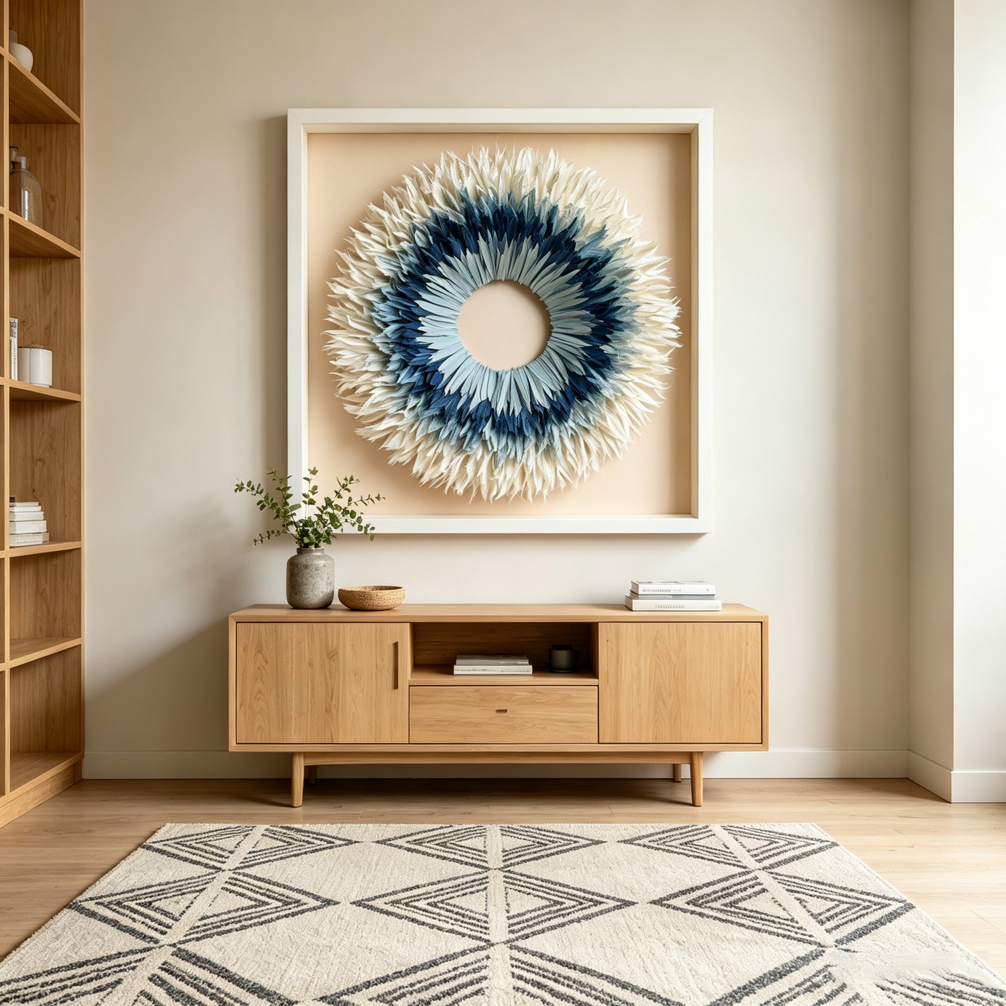 Coastal Paper Wall Art, Blue Ombre Paper Sculpture, Modern Sunburst Wall Decor, Handmade Circular Artwork, Organic Modern Home Decor