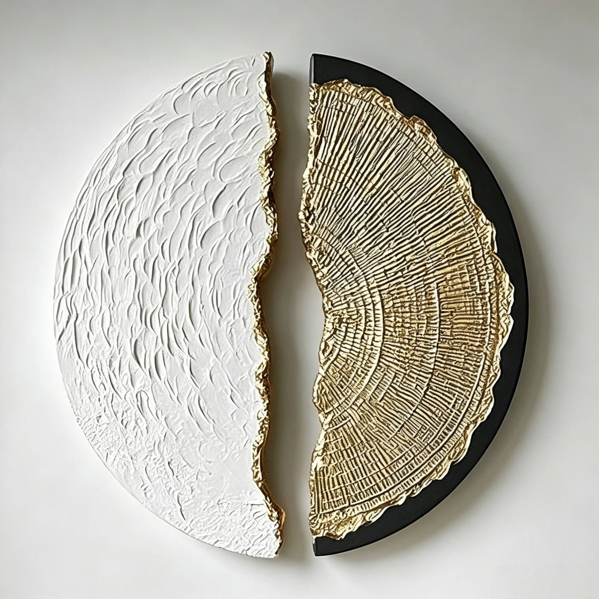 Abstract Wood Wall Art, 3D Half Moon Wood Sculpture, Wabi Sabi Wall Decor, Gold Black Textured Artwork, Modern Luxury Wall Art