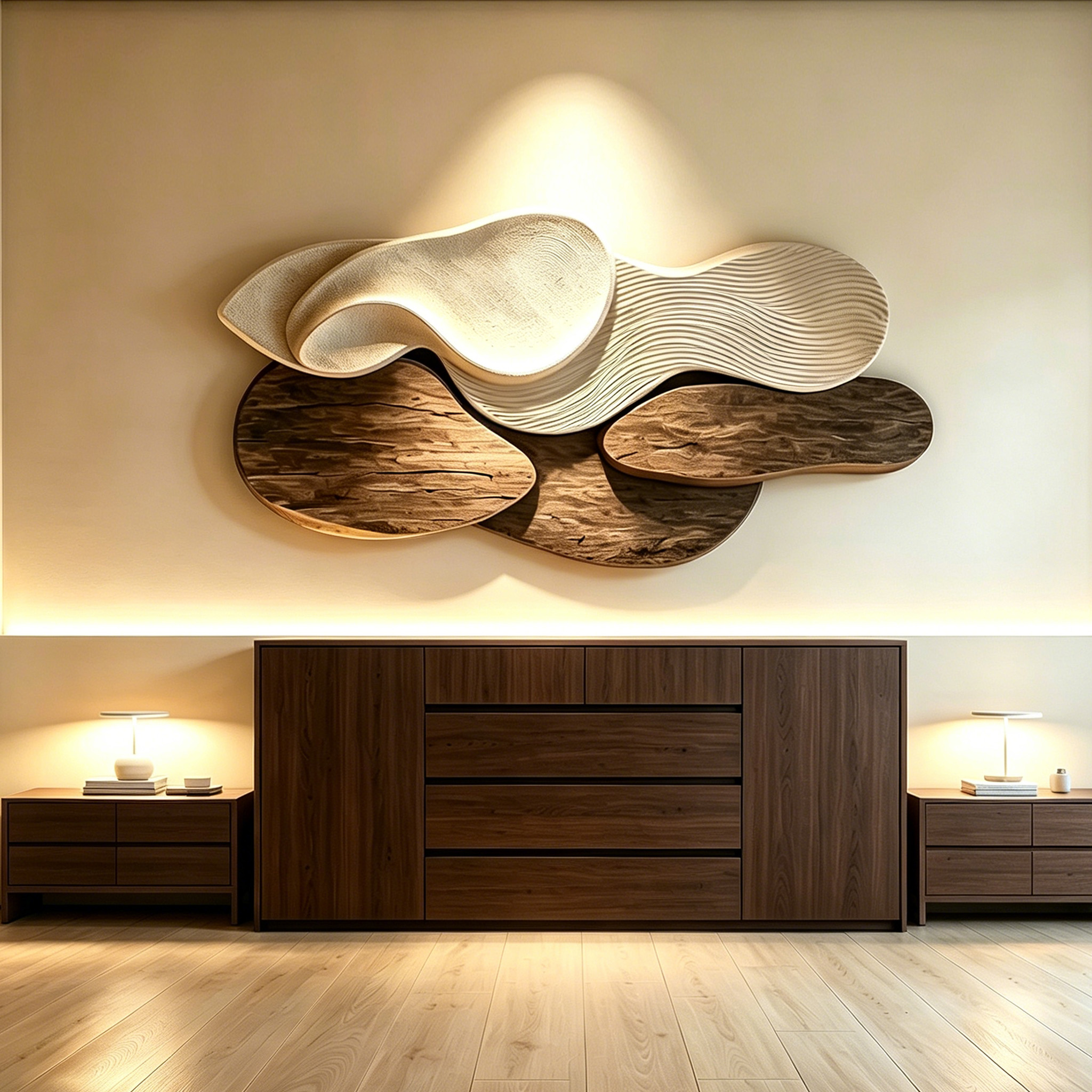 Organic Modern Wood Wall Art, Abstract Wood Sculpture, Japandi Wall Decor, Minimalist Wooden Relief Art, Contemporary Wall Hanging
