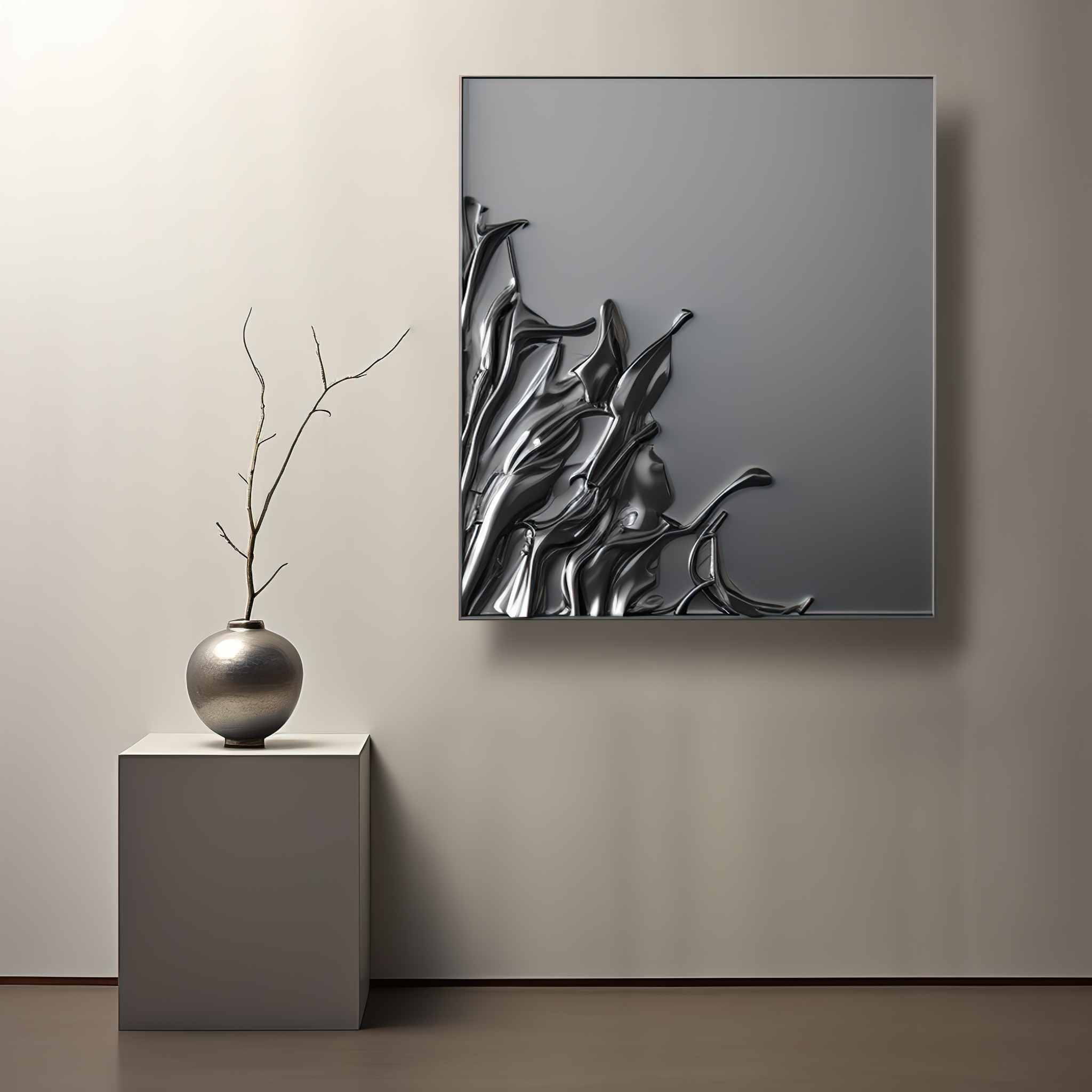 Grey art deco wall art- car paint textured board- oil paint