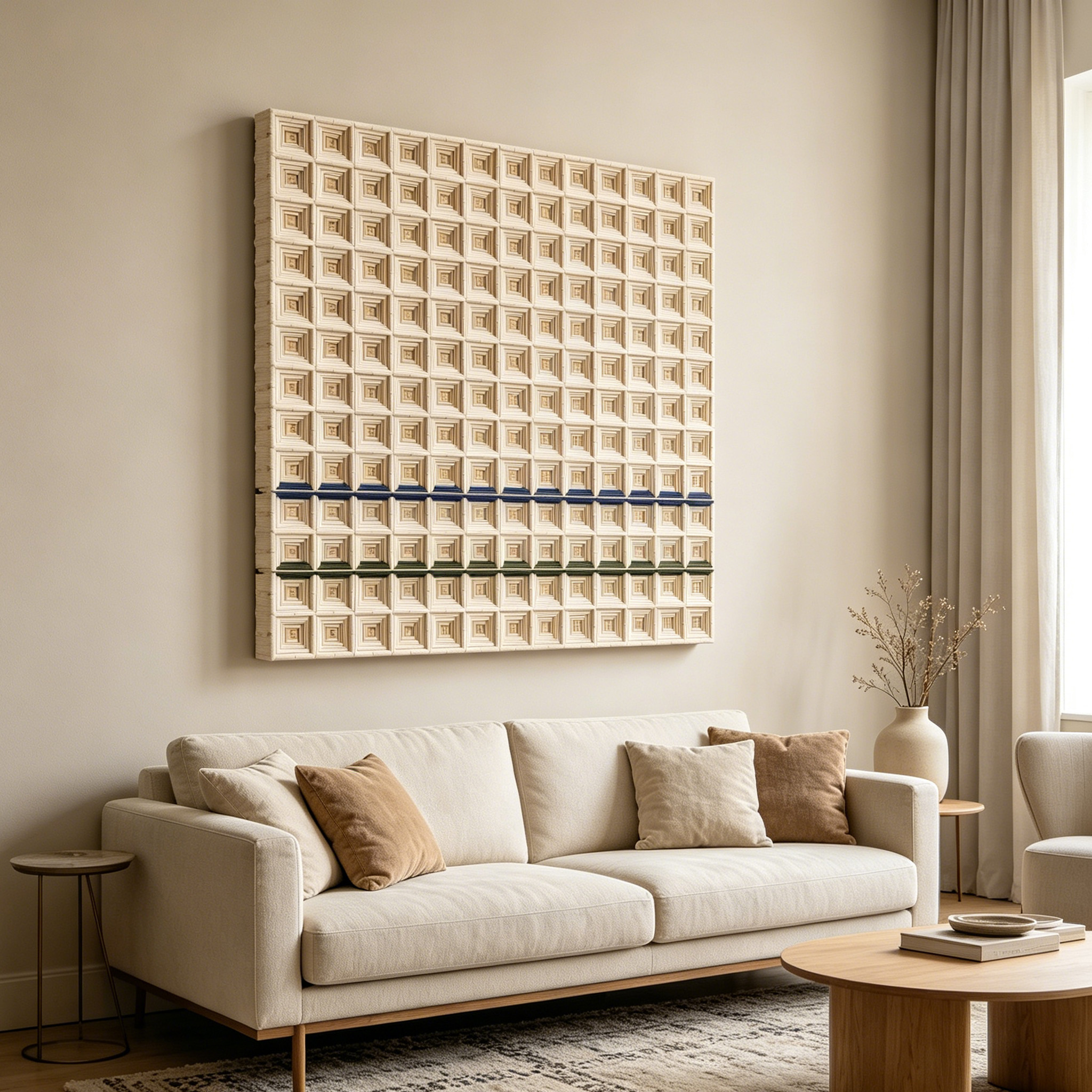 Geometric Fiber Wall Art, White Textile Wall Hanging, Modern 3D Fiber Sculpture, Neutral Minimalist Wall Decor, Handmade Cotton Rope Art