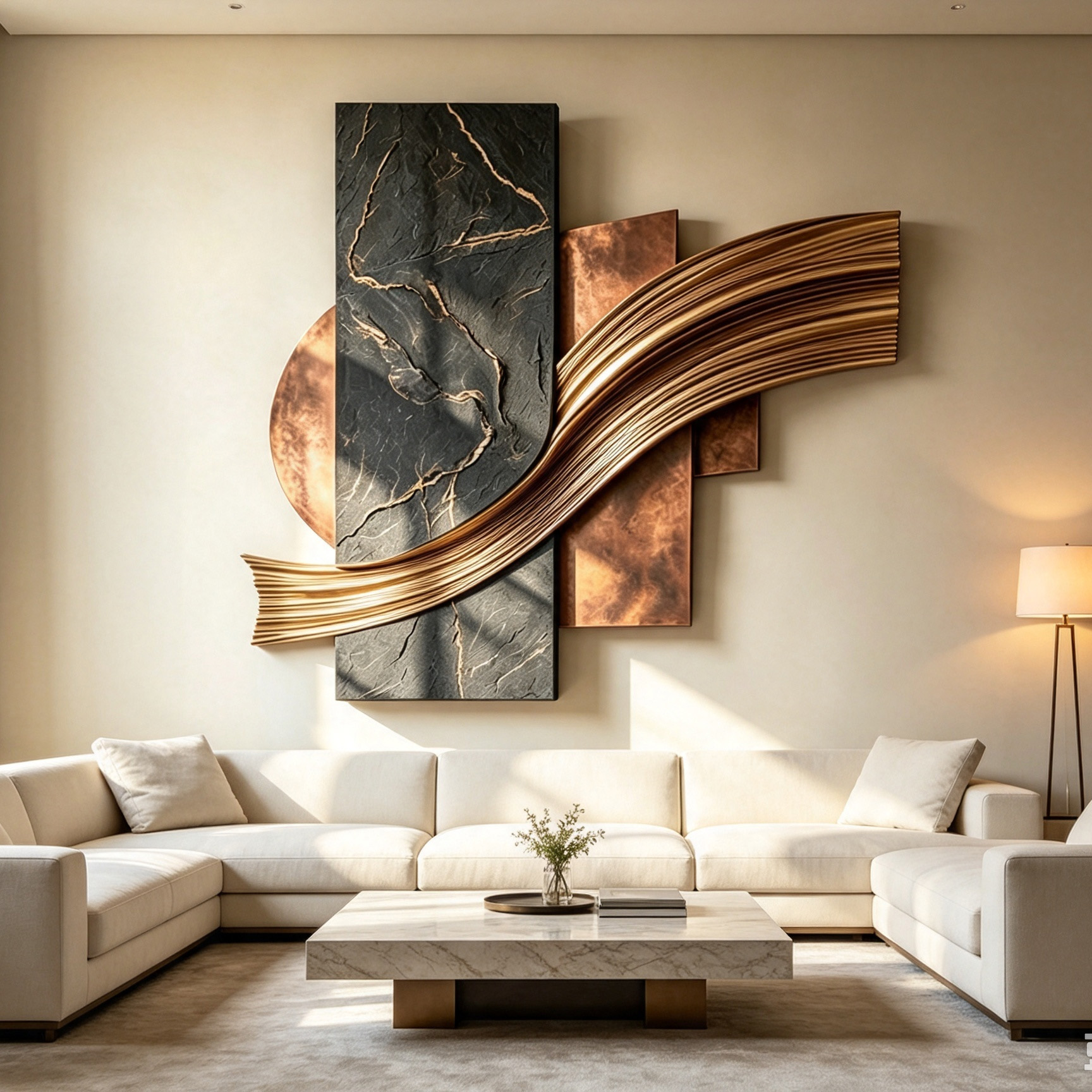 3D Wood Wall Art, Abstract Geometric Wall Sculpture, Gold Wave Wood Decor, Organic Modern Luxury Statement Wall Art
