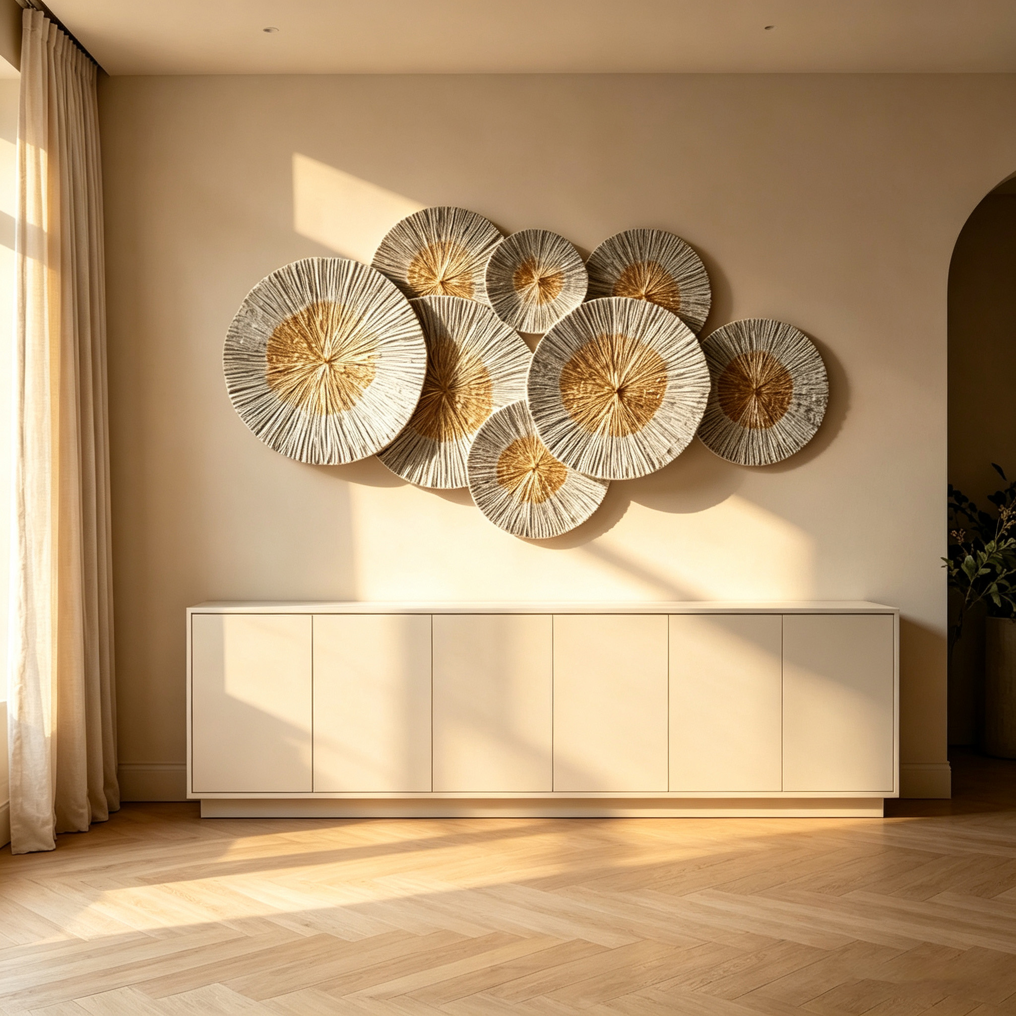 Large Modern Wood Wall Art, Hand Carved Abstract Wall Sculpture, Natural Wooden Circle Decor, Japandi Living Room Wall Hanging
