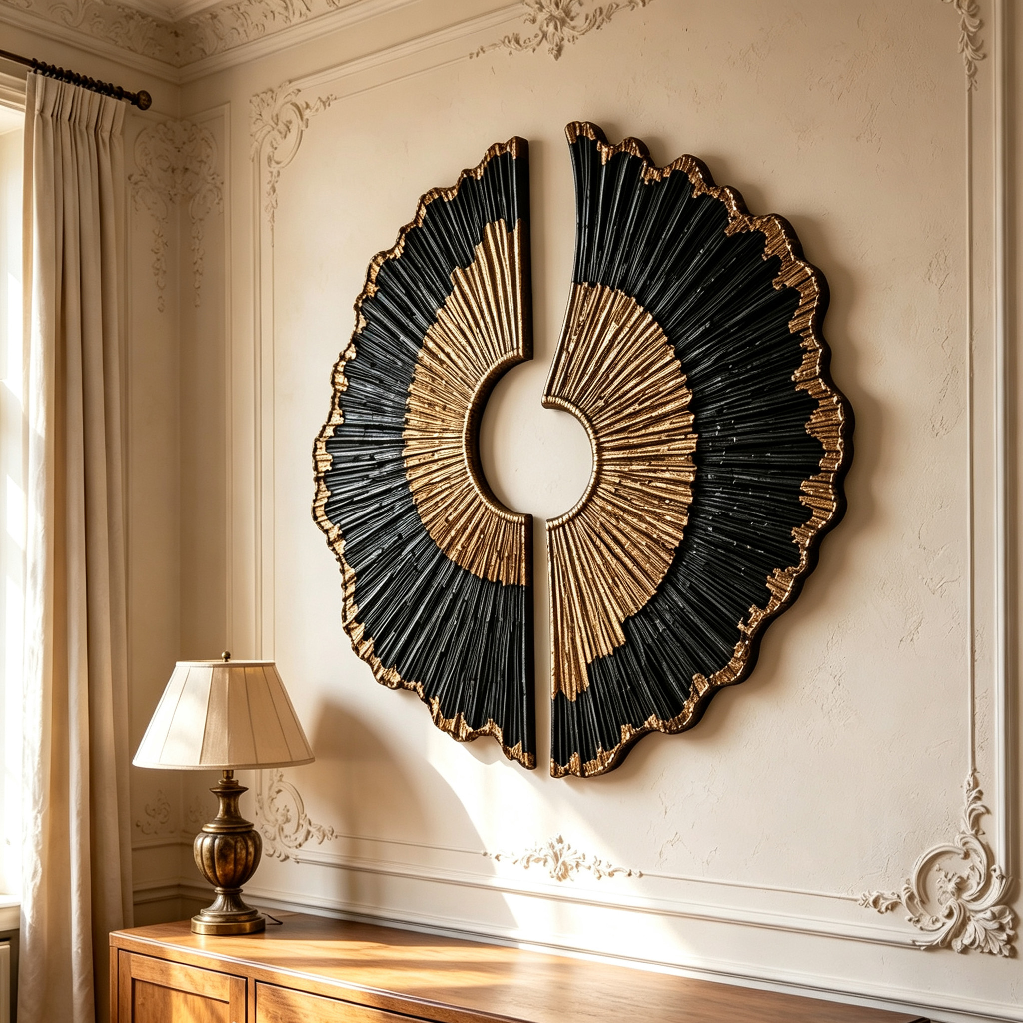 Black Gold Wood Wall Art, 3D Sunburst Wall Sculpture, Abstract Organic Modern Wood Decor, Luxury Textured Statement Wall Art
