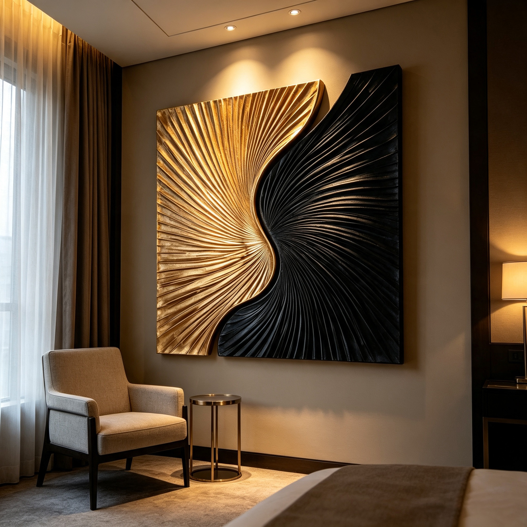 Black Gold Wood Wall Art, 3D Abstract Wood Sculpture, Organic Modern Textured Wall Decor, Luxury Statement Wall Art