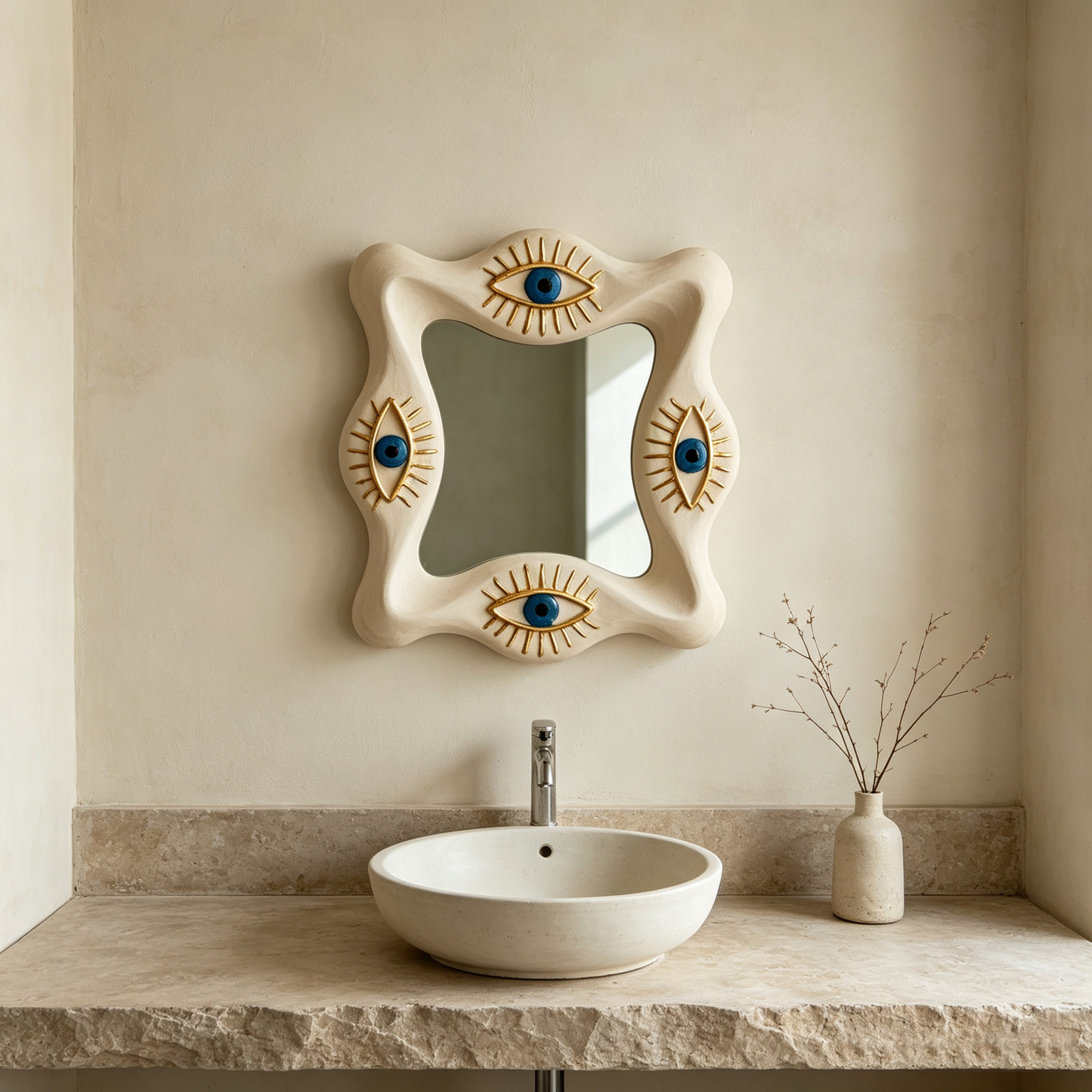 Evil Eye Wall Mirror, Wavy Wood Mirror, Sculptural Organic Mirror, All Seeing Eye Decor, Unique Statement Wall Art, Mystical Home Decor