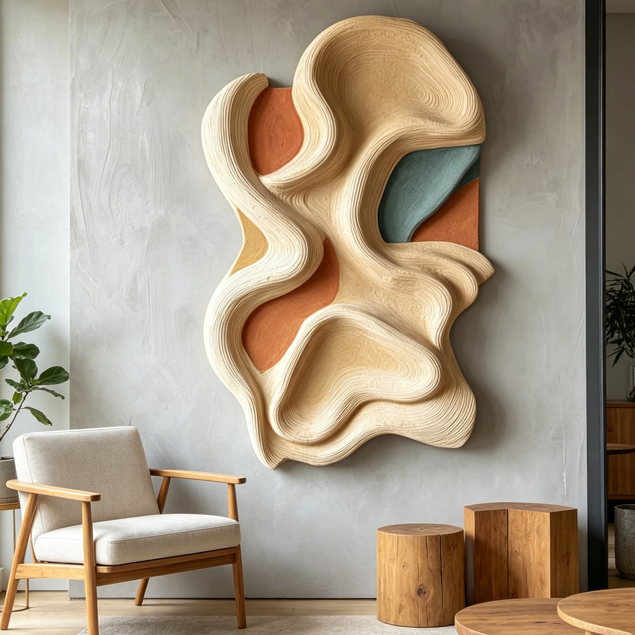 Large Abstract Wood Wall Art, Organic Modern Wall Sculpture, 3D Carved Wood Panel, Japandi Decor, Statement Wall Hanging