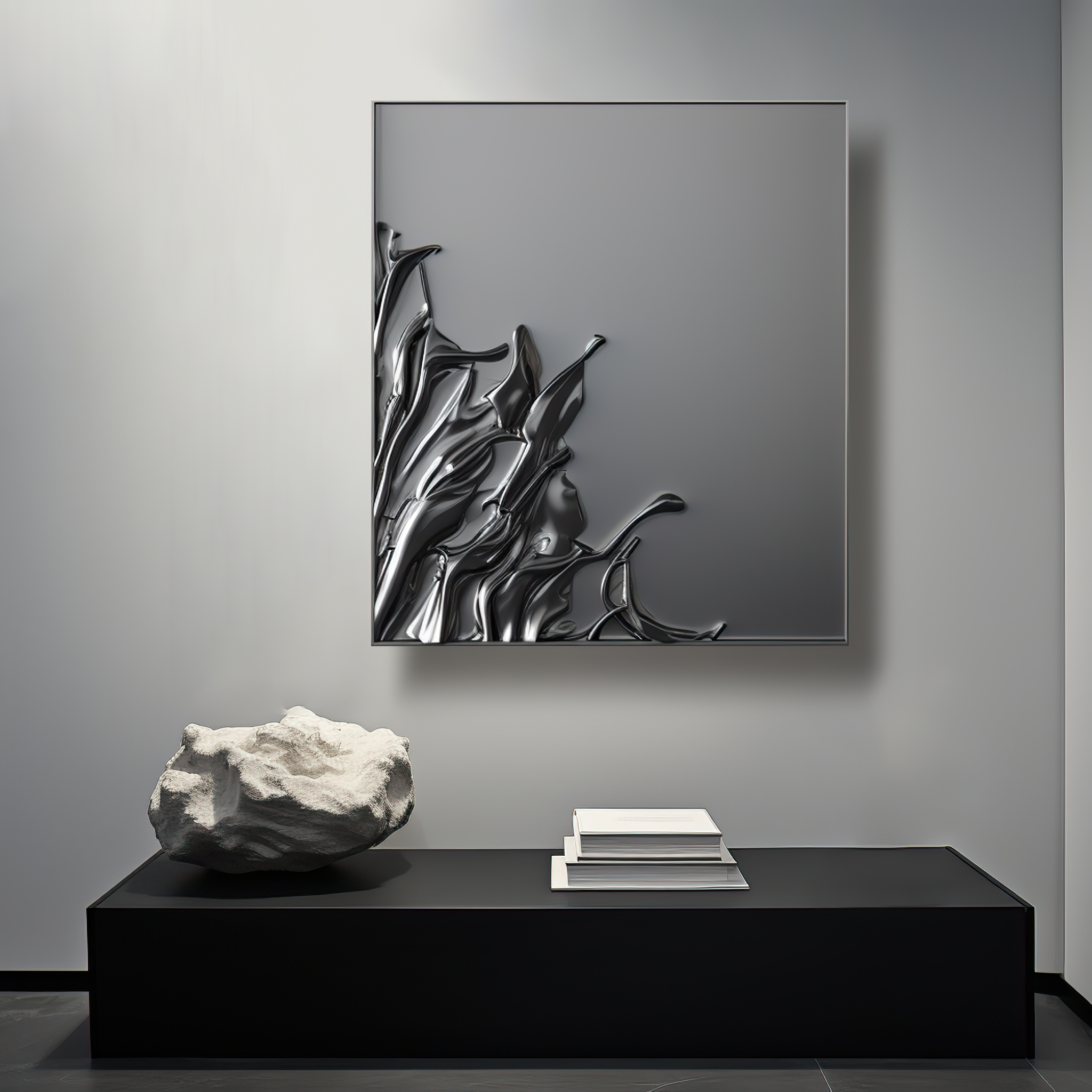 Grey art deco wall art- car paint textured board- oil paint