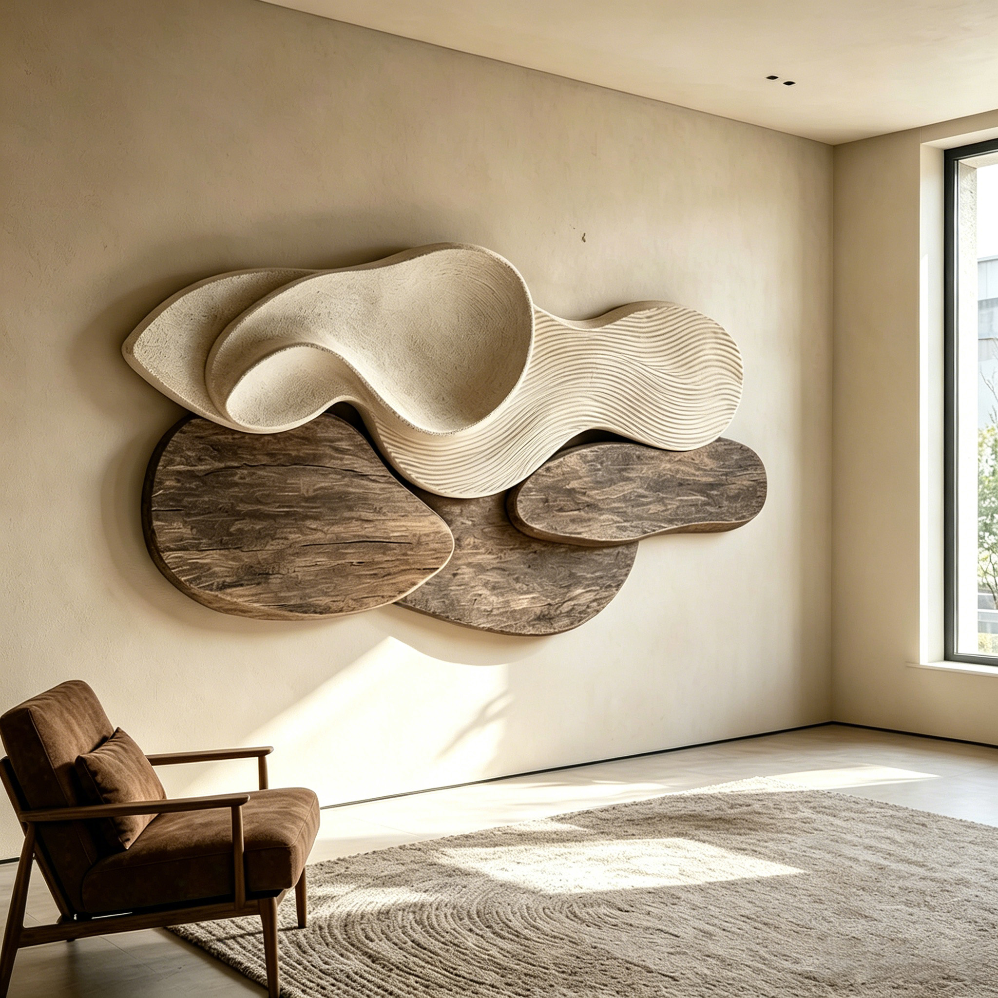 Organic Modern Wood Wall Art, Abstract Wood Sculpture, Japandi Wall Decor, Minimalist Wooden Relief Art, Contemporary Wall Hanging