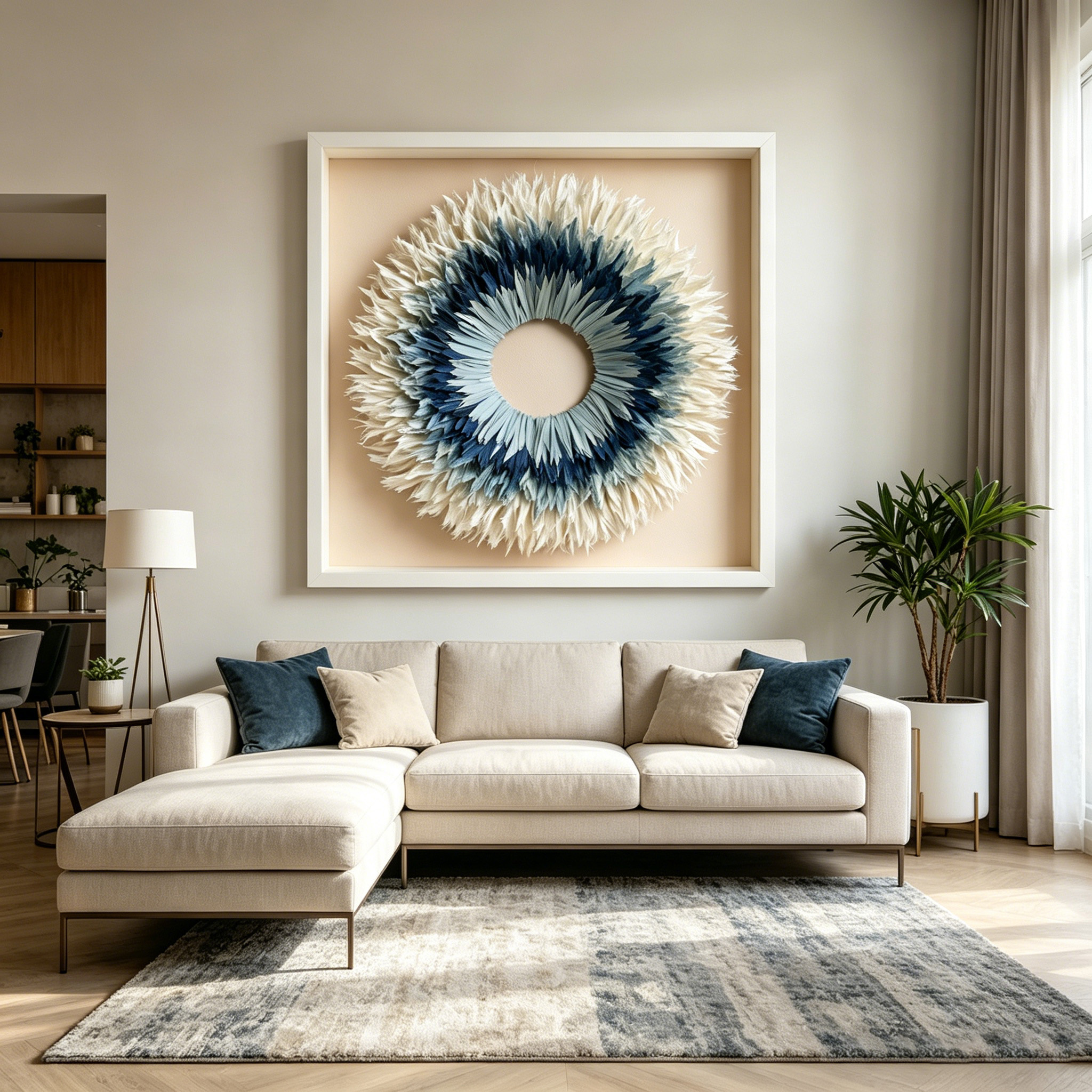 Coastal Paper Wall Art, Blue Ombre Paper Sculpture, Modern Sunburst Wall Decor, Handmade Circular Artwork, Organic Modern Home Decor