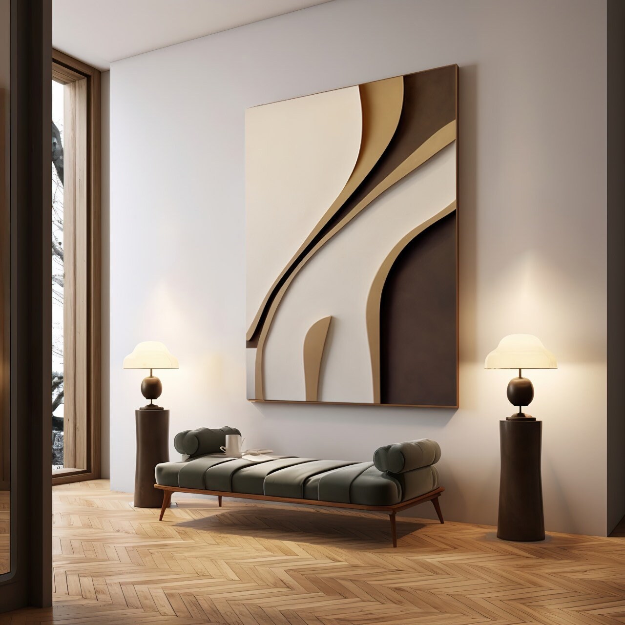 3D Abstract Striped Wood Wall Art – Bold Color Block Carved Panel | Modern Textured Wooden Sculpture for Living Room or Office Decor