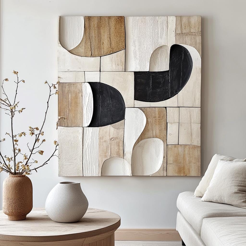 Beige and Black textured sculpture home decor-3D Wood Wall Art- modern wall art-Minimalist Wall Hanging Home Décor