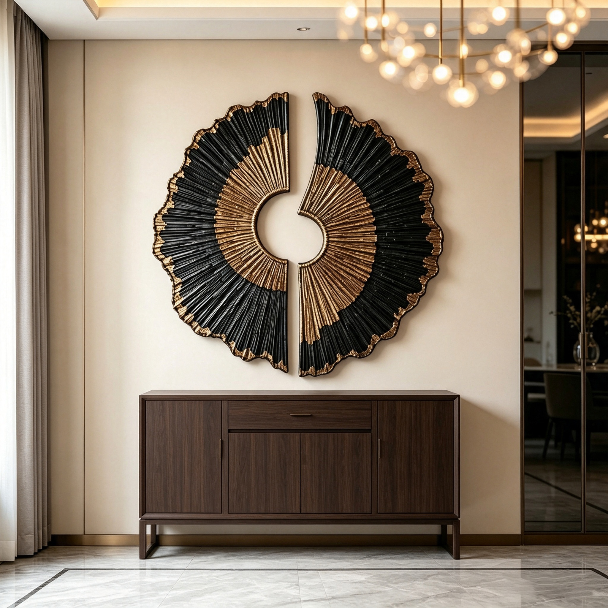 Black Gold Wood Wall Art, 3D Sunburst Wall Sculpture, Abstract Organic Modern Wood Decor, Luxury Textured Statement Wall Art