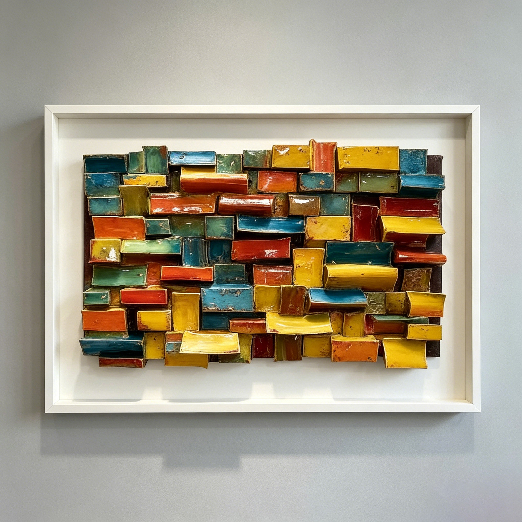 Modern Ceramic Wall Art, Textured Abstract Wall Sculpture, Handmade Colorful Tile Wall Decor, 3D Geometric Wall Hanging, Unique Home Accent