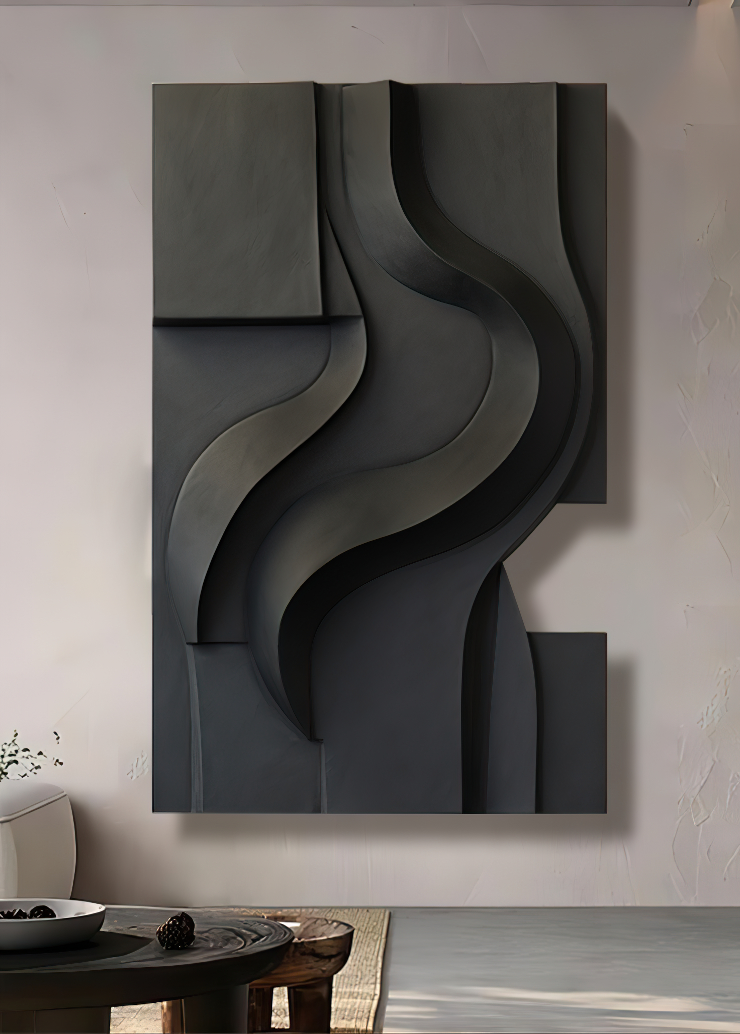 dark abstract wall art- sculpture- wood carving