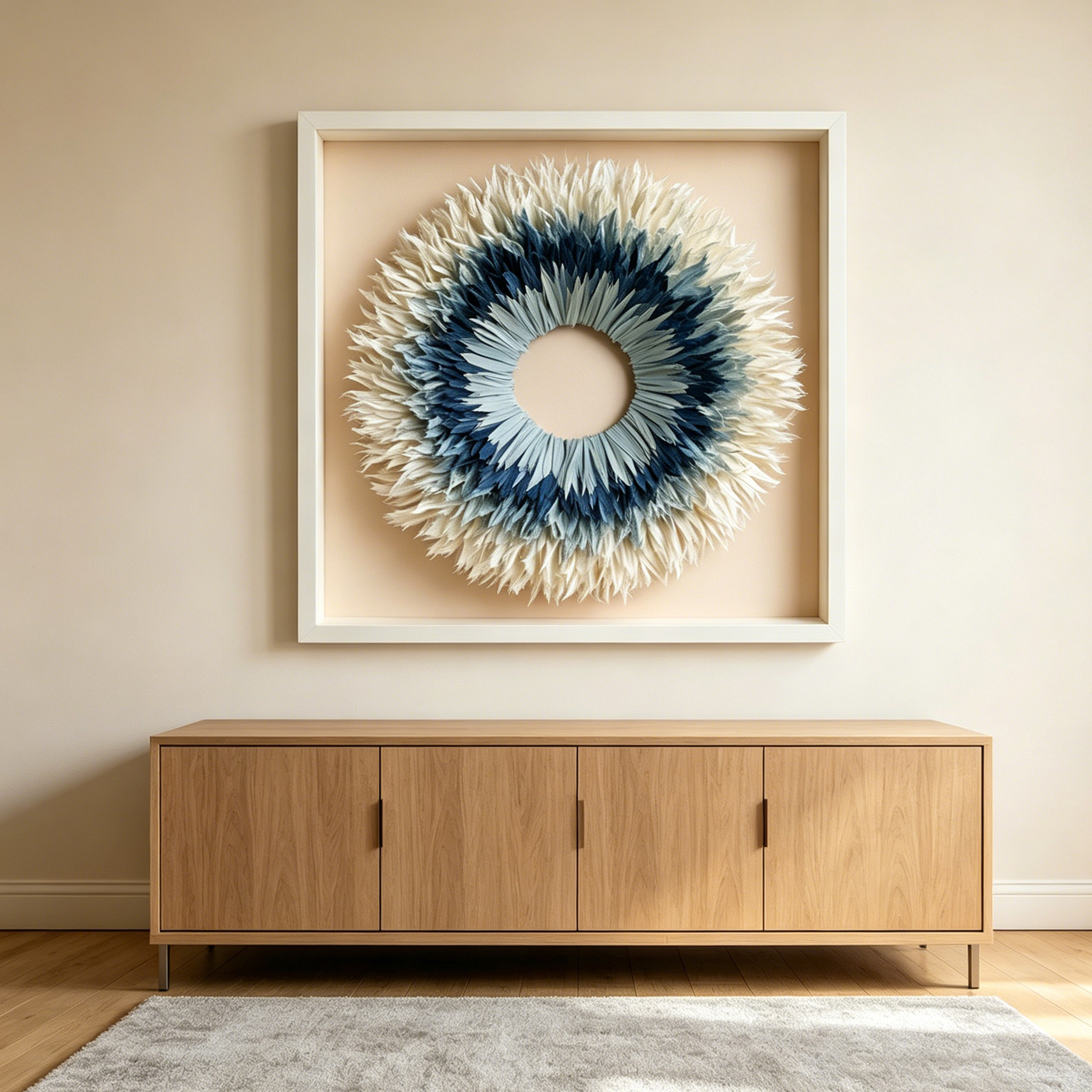 Coastal Paper Wall Art, Blue Ombre Paper Sculpture, Modern Sunburst Wall Decor, Handmade Circular Artwork, Organic Modern Home Decor