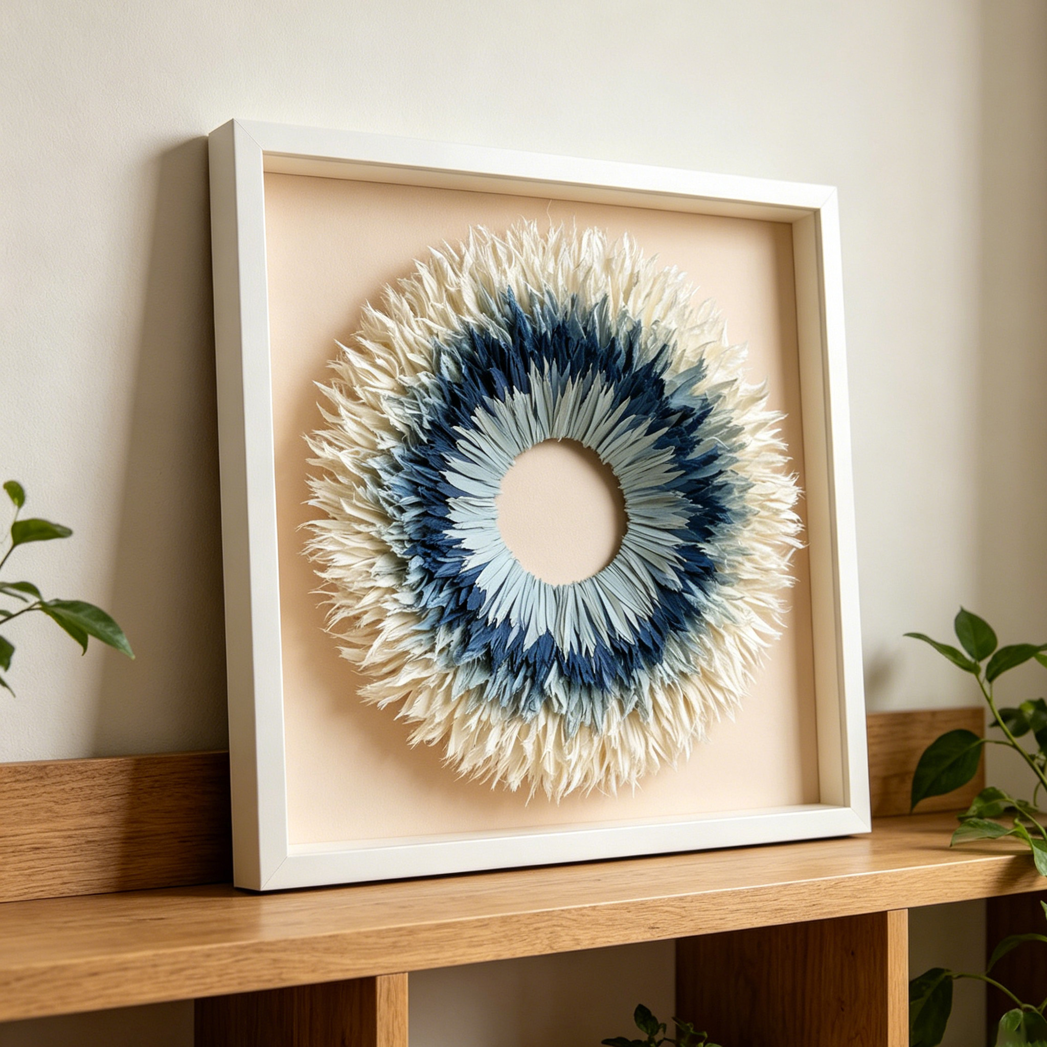 Coastal Paper Wall Art, Blue Ombre Paper Sculpture, Modern Sunburst Wall Decor, Handmade Circular Artwork, Organic Modern Home Decor