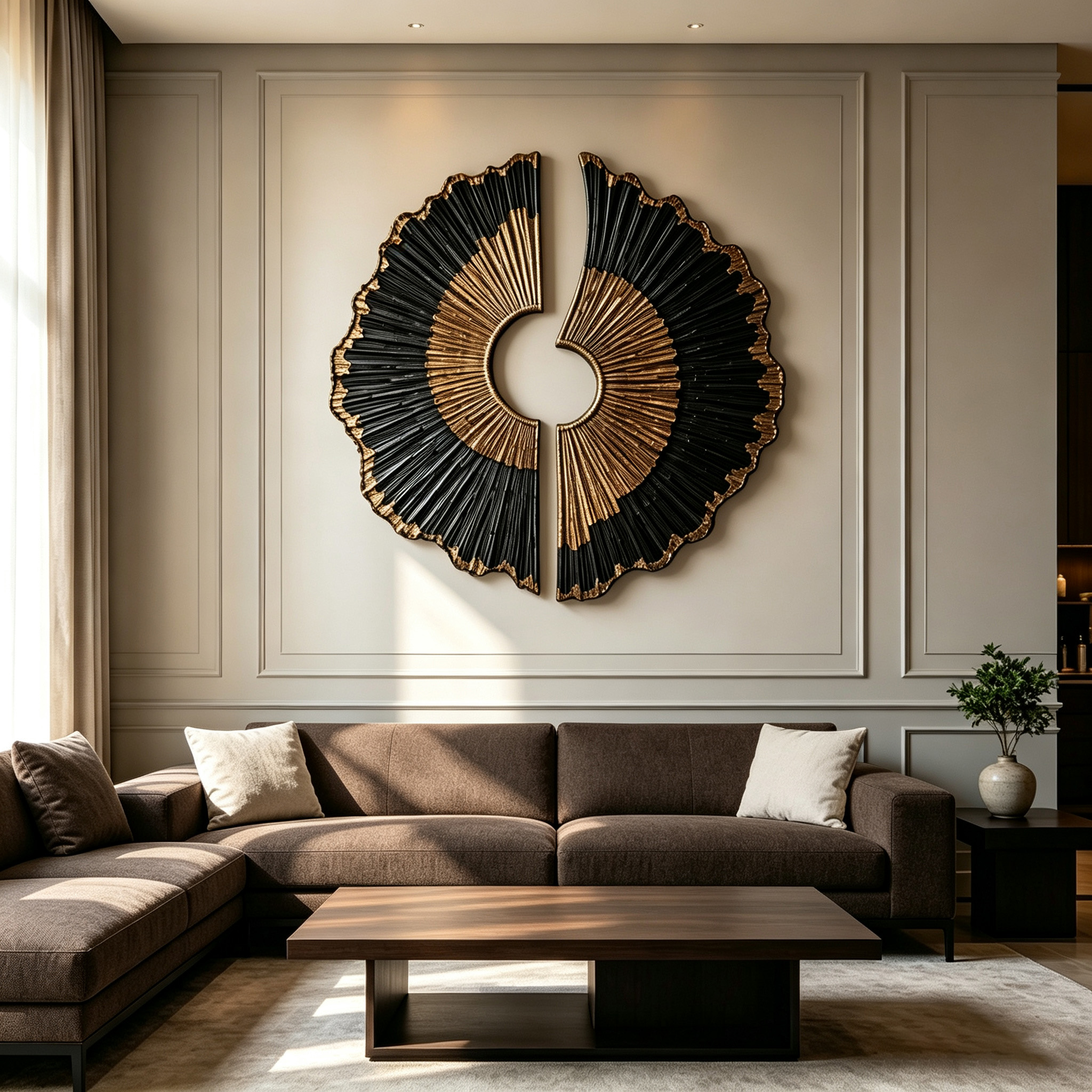 Black Gold Wood Wall Art, 3D Sunburst Wall Sculpture, Abstract Organic Modern Wood Decor, Luxury Textured Statement Wall Art