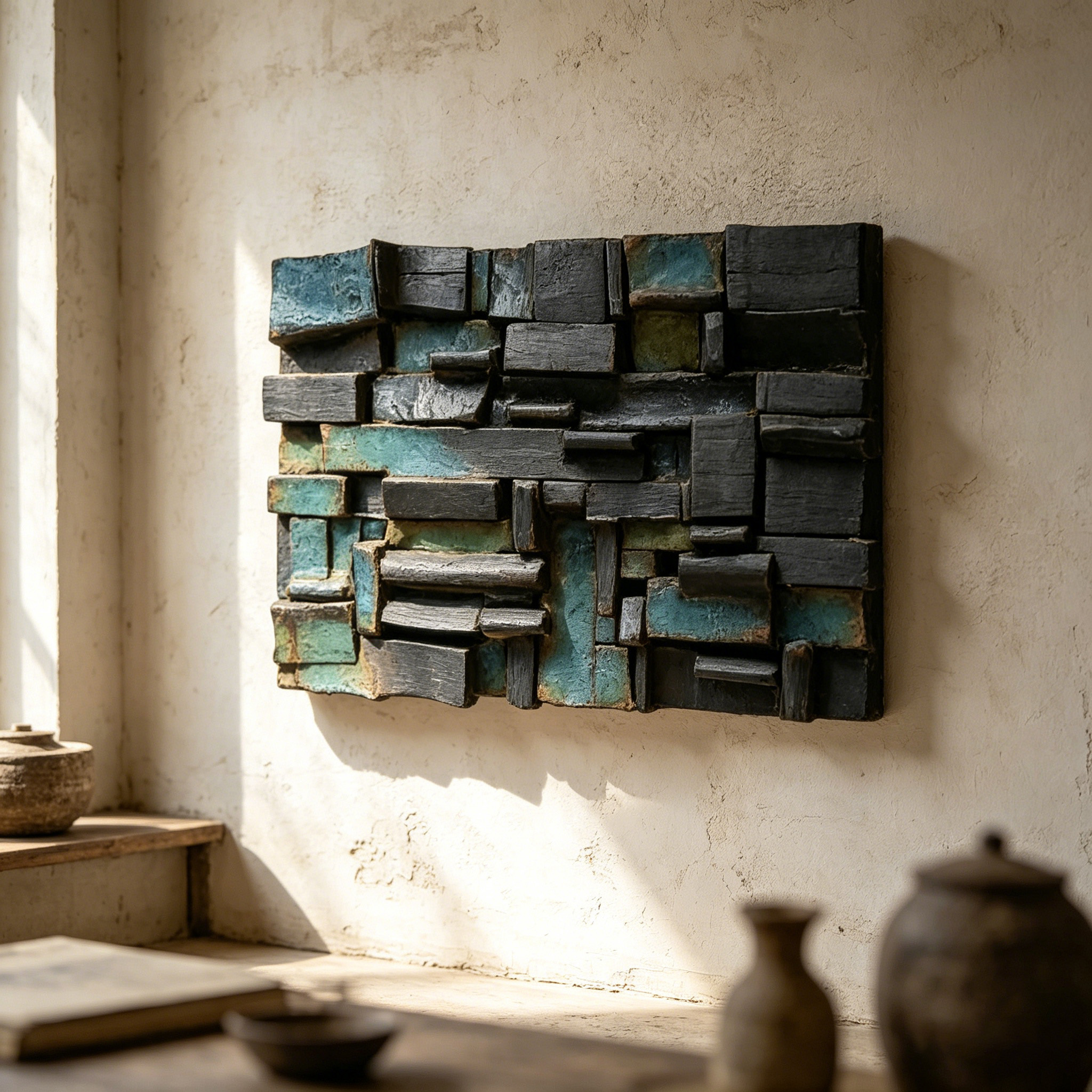 Abstract Ceramic Wall Sculpture, Geometric Wall Art, Brutalist Textured Wall Decor, Modern Handmade Ceramic Art