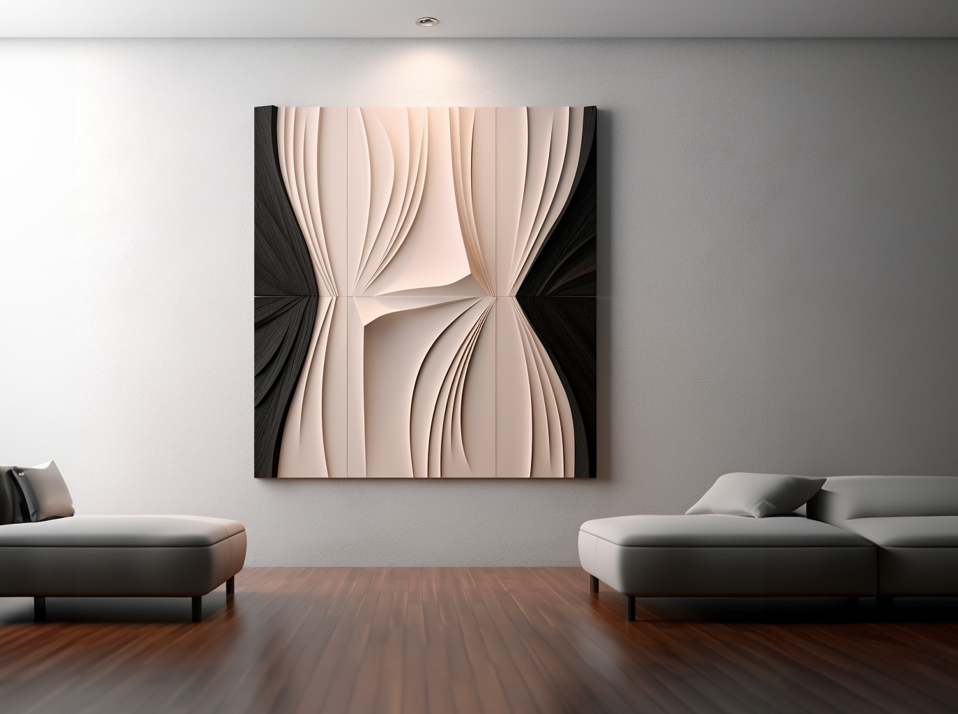 Large black&white textured wall art- modern wall decor- 3d draped plaster art