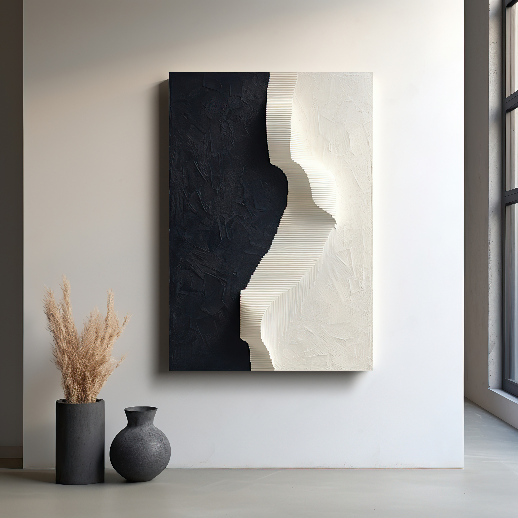 black& white canvas wall art- textured- canvas&leather